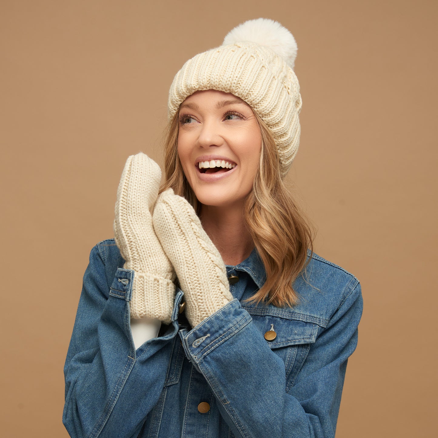 Sierra Cable Knit Pom Lined Beanie Hat