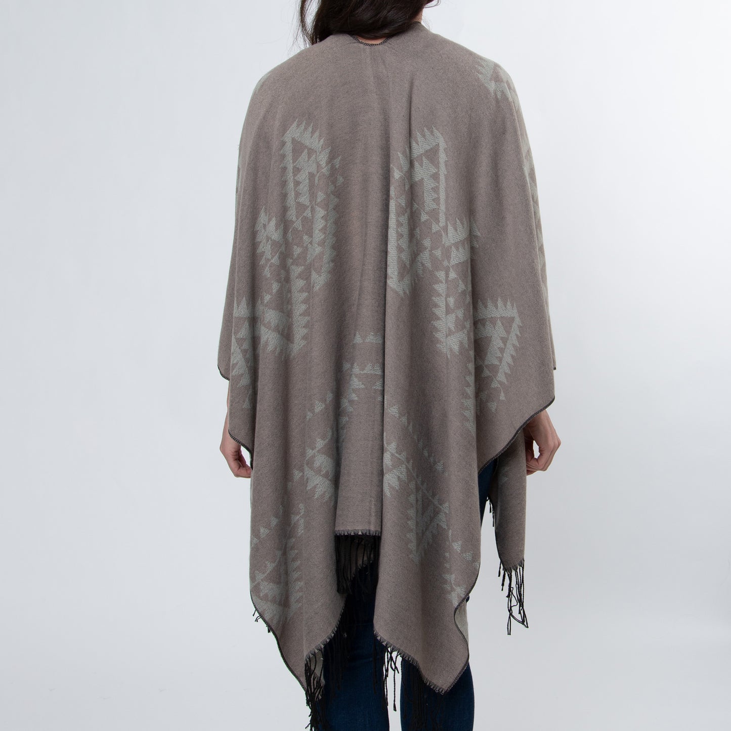 Rumi Reversible One Size Aztec Patterned Tasseled Wrap