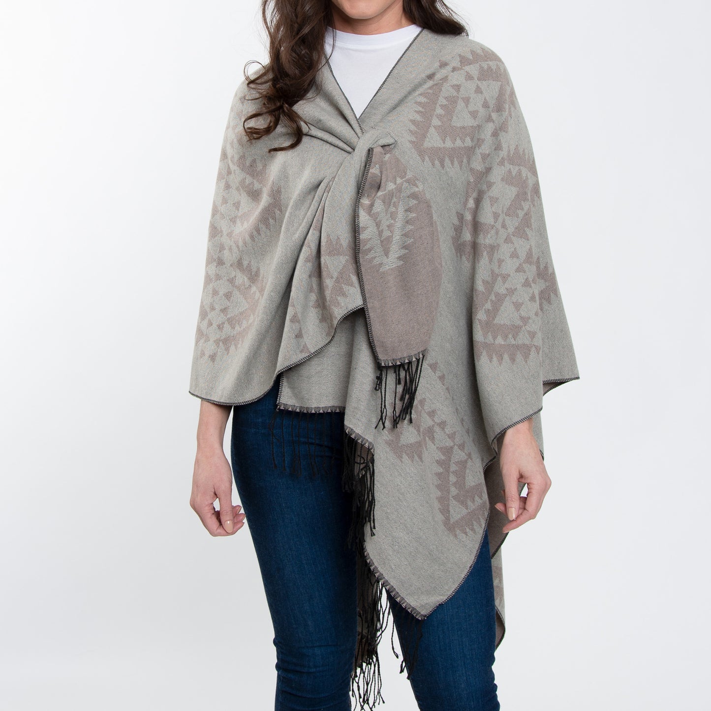 Rumi Reversible One Size Aztec Patterned Tasseled Wrap