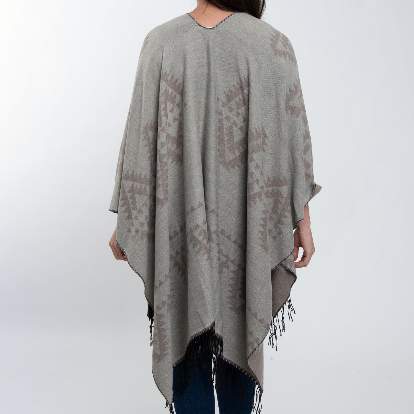 Rumi Reversible One Size Aztec Patterned Tasseled Wrap