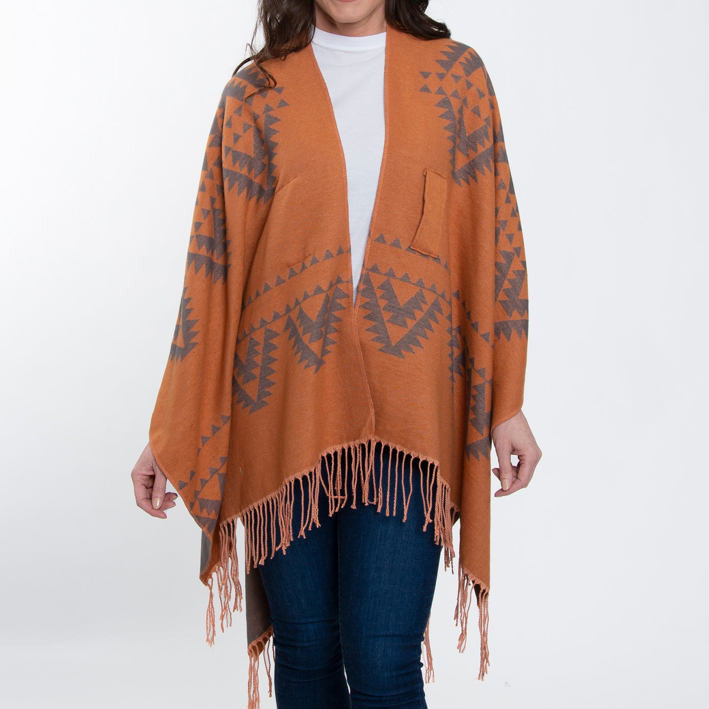 Rumi Reversible One Size Aztec Patterned Tasseled Wrap