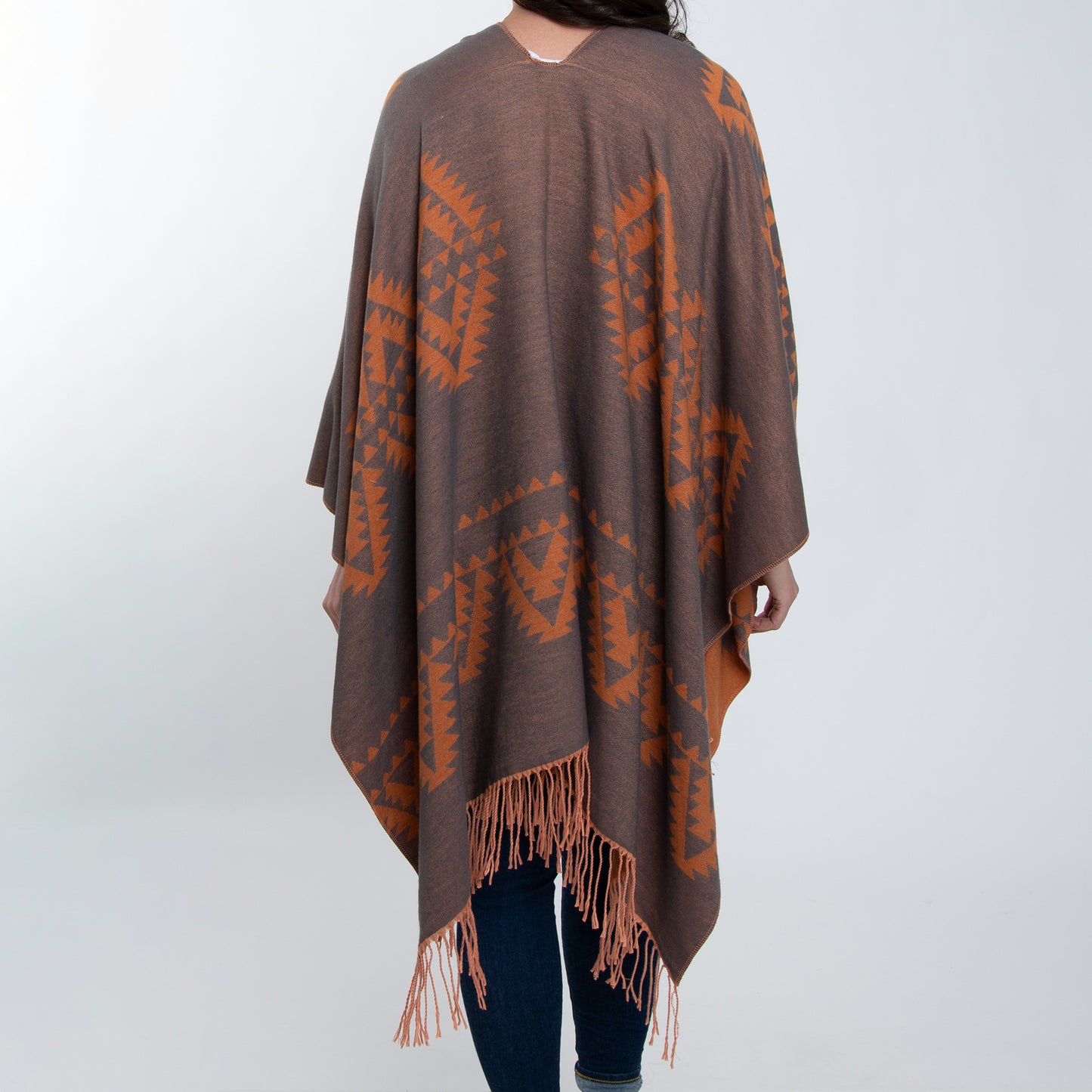 Rumi Reversible One Size Aztec Patterned Tasseled Wrap