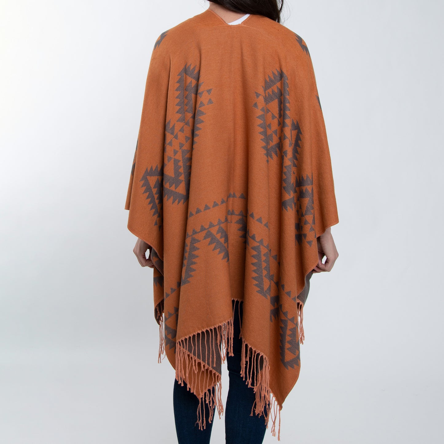 Rumi Reversible One Size Aztec Patterned Tasseled Wrap