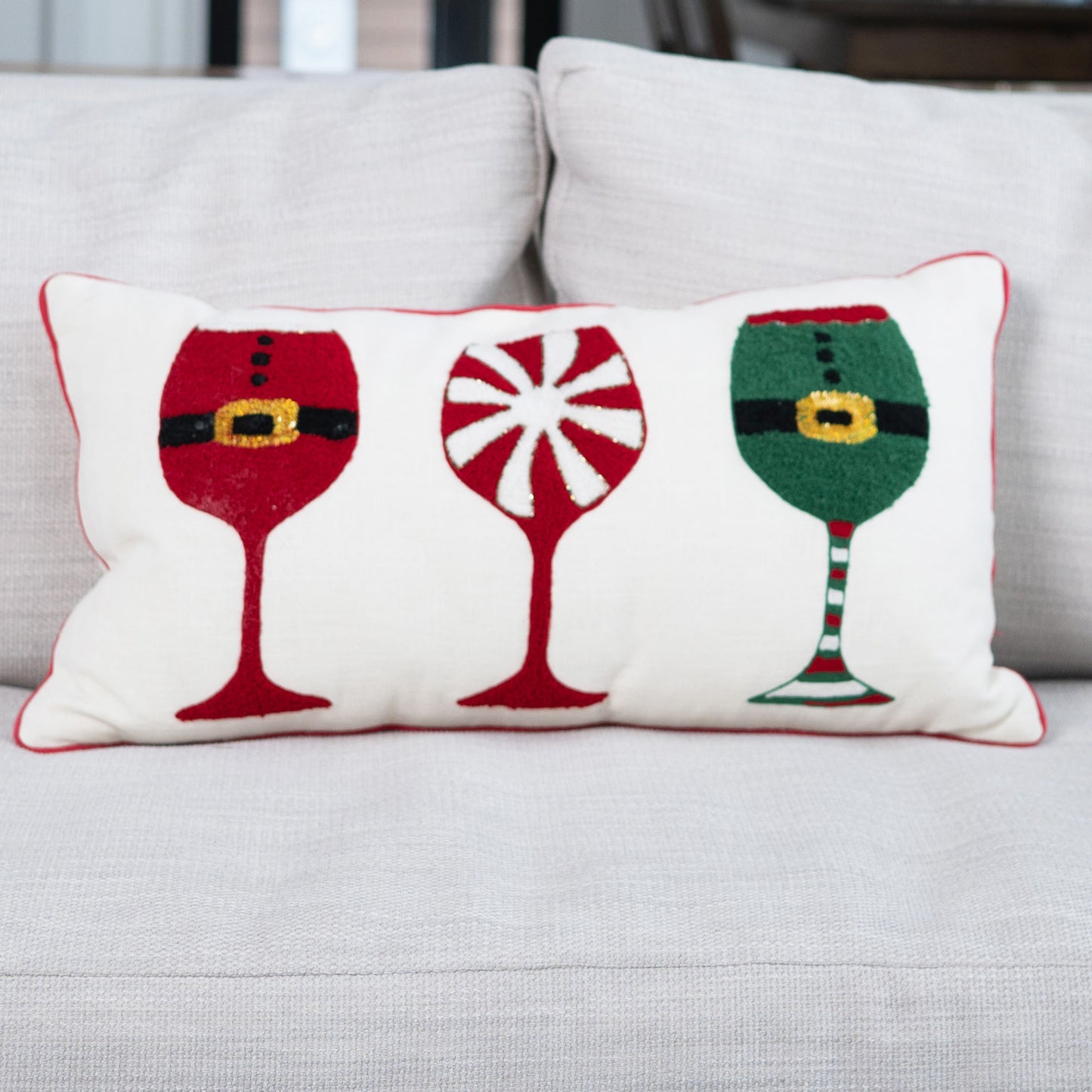 Christmas 12"x22" Christmas Drinks Embroidered Holiday Lumbar Pillow