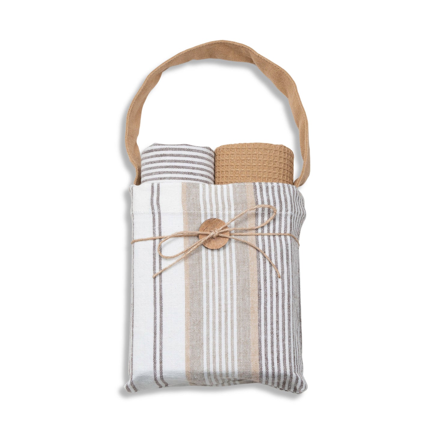 3 Piece Tan Stripe Kitchen Tea Towel Set