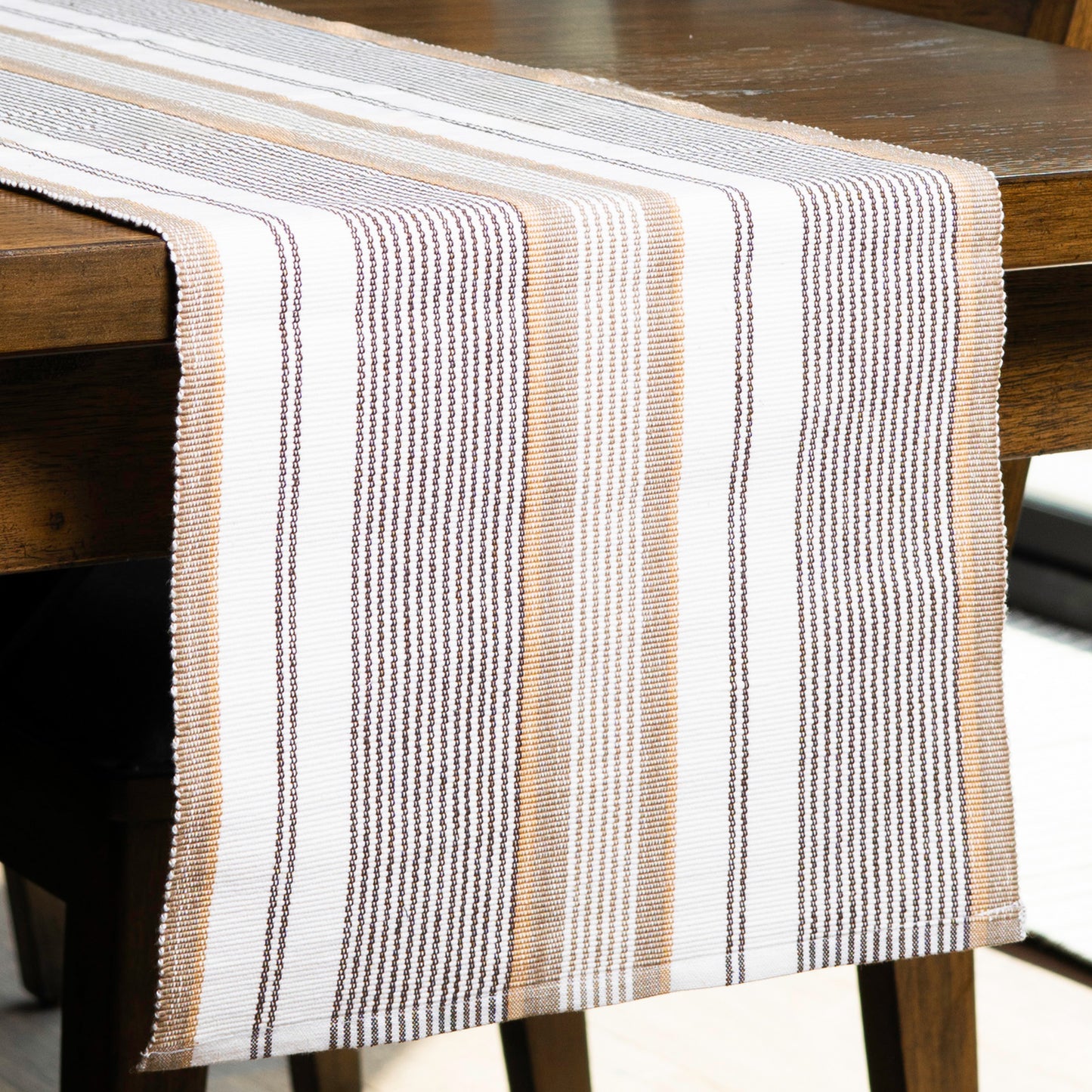 Tan Stripe Woven Kitchen Table Runner