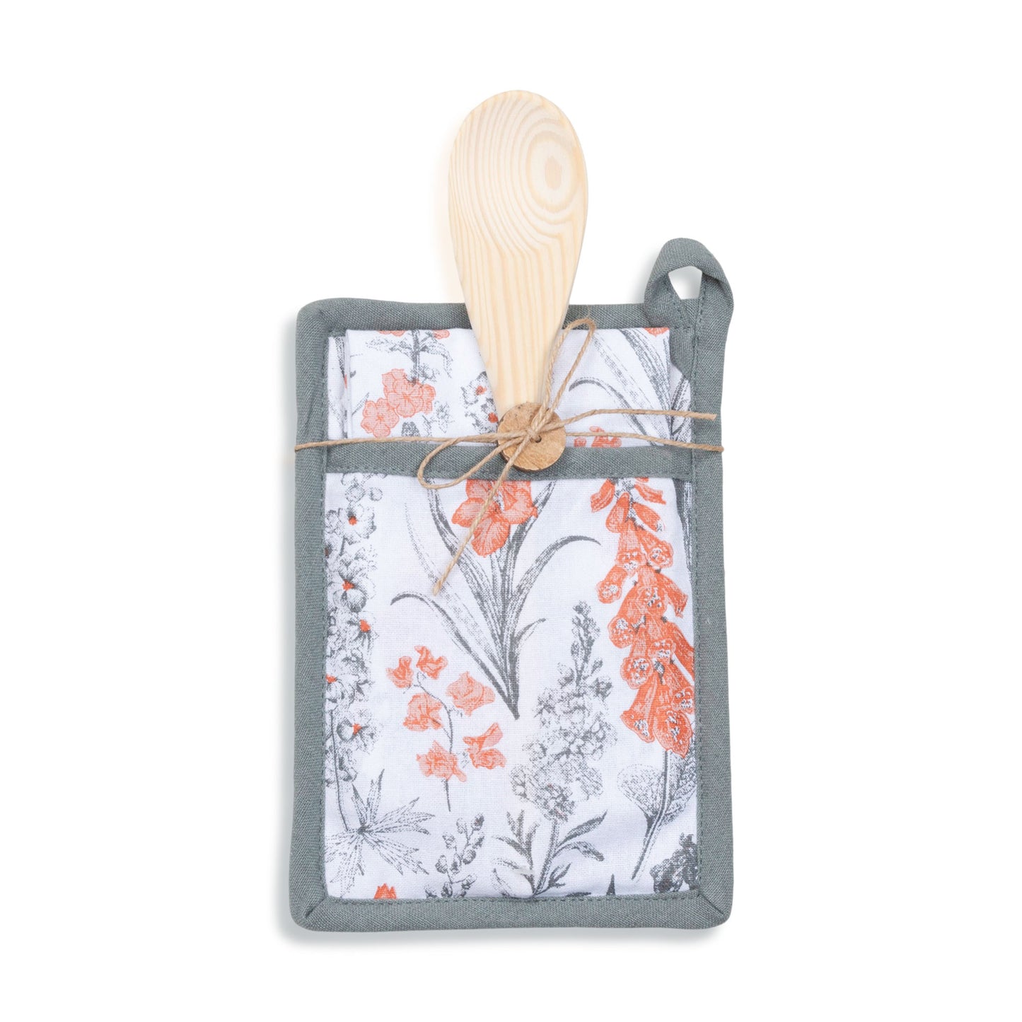 3 Piece Gray Floral Kitchen Tea Towel & Pot Holder Set