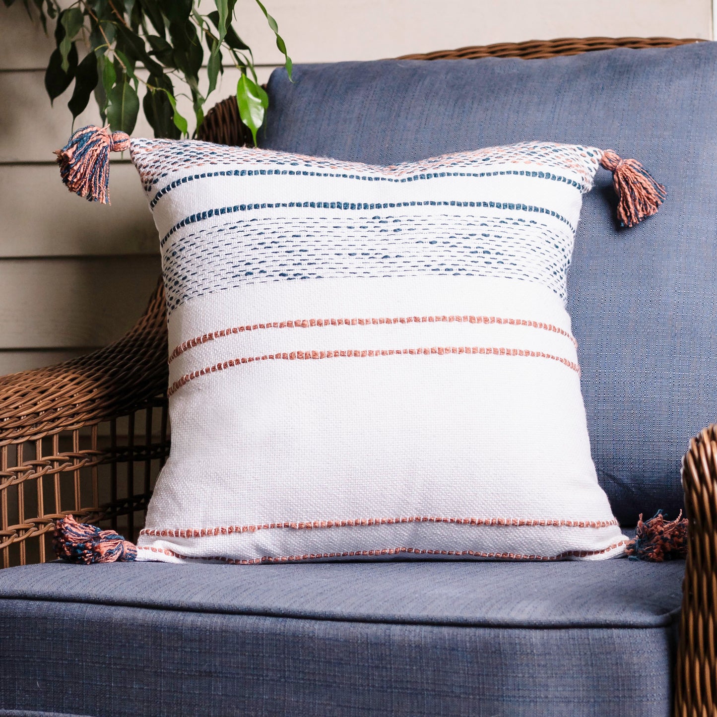 Tylanne 18X18" Handwoven Striped Indoor/Outdoor Throw Pillow