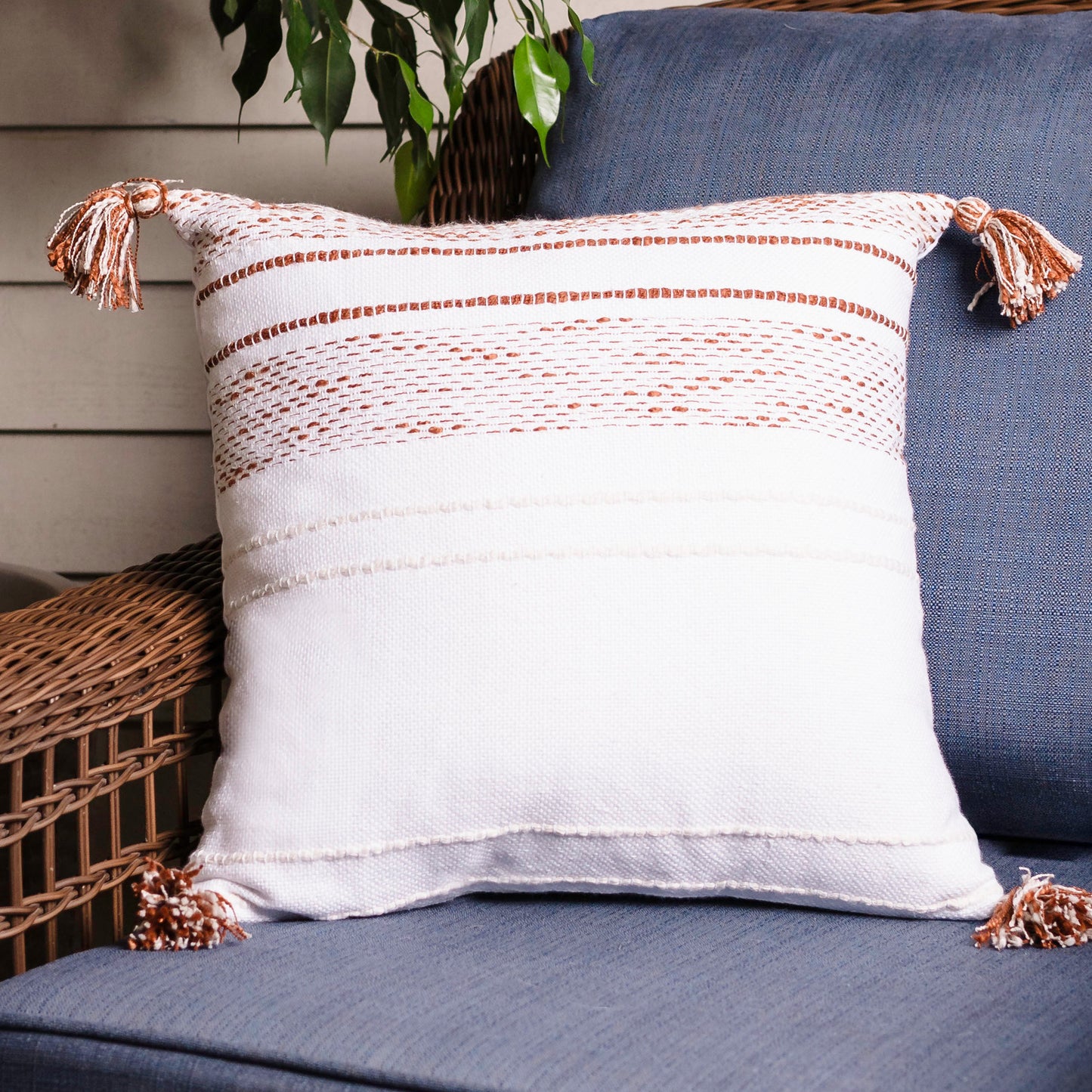 Tylanne 18X18" Handwoven Striped Indoor/Outdoor Throw Pillow