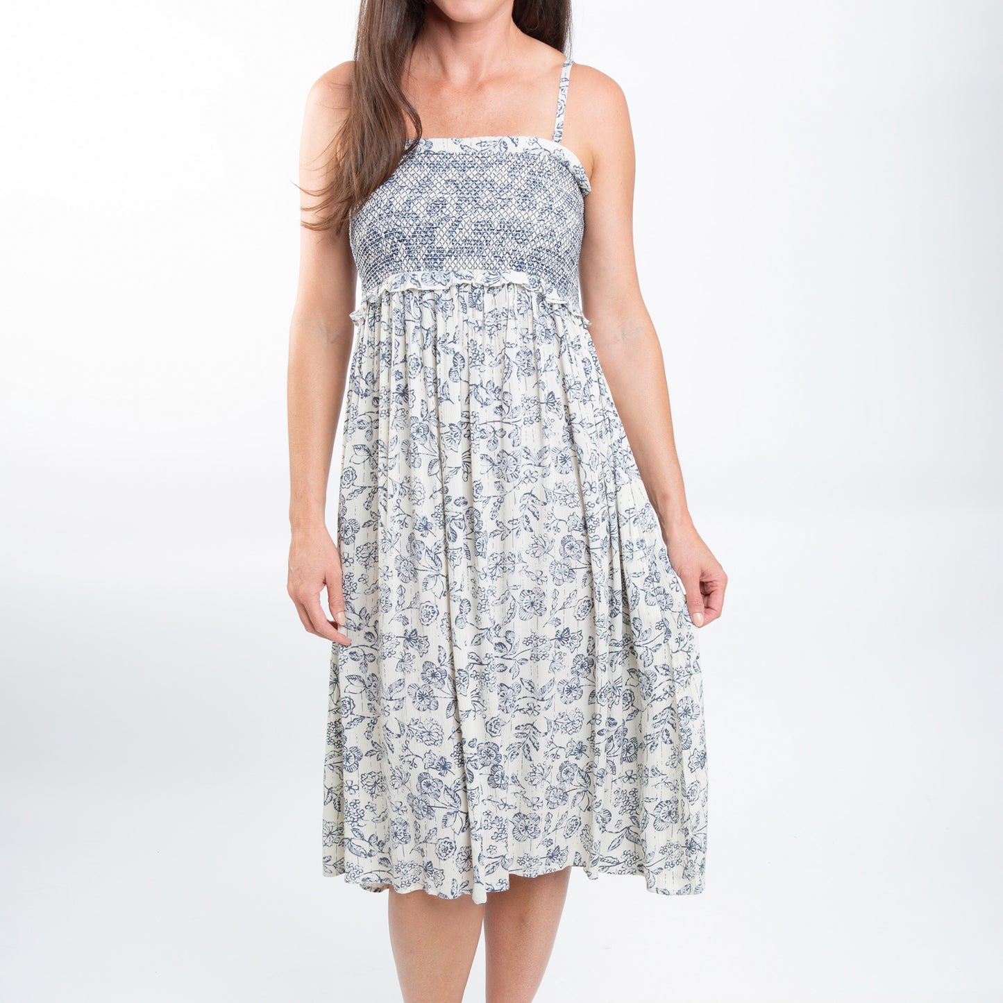 Sarai Smocked Bodice Toile De Jouy Midi Dress