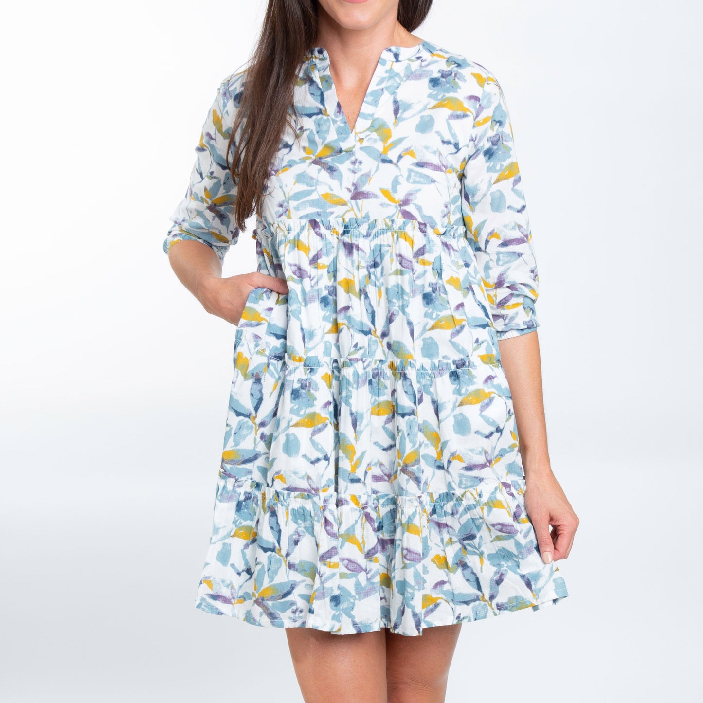 Allegra V-Neck 3/4 Sleeve Tiered Baby Doll Dress