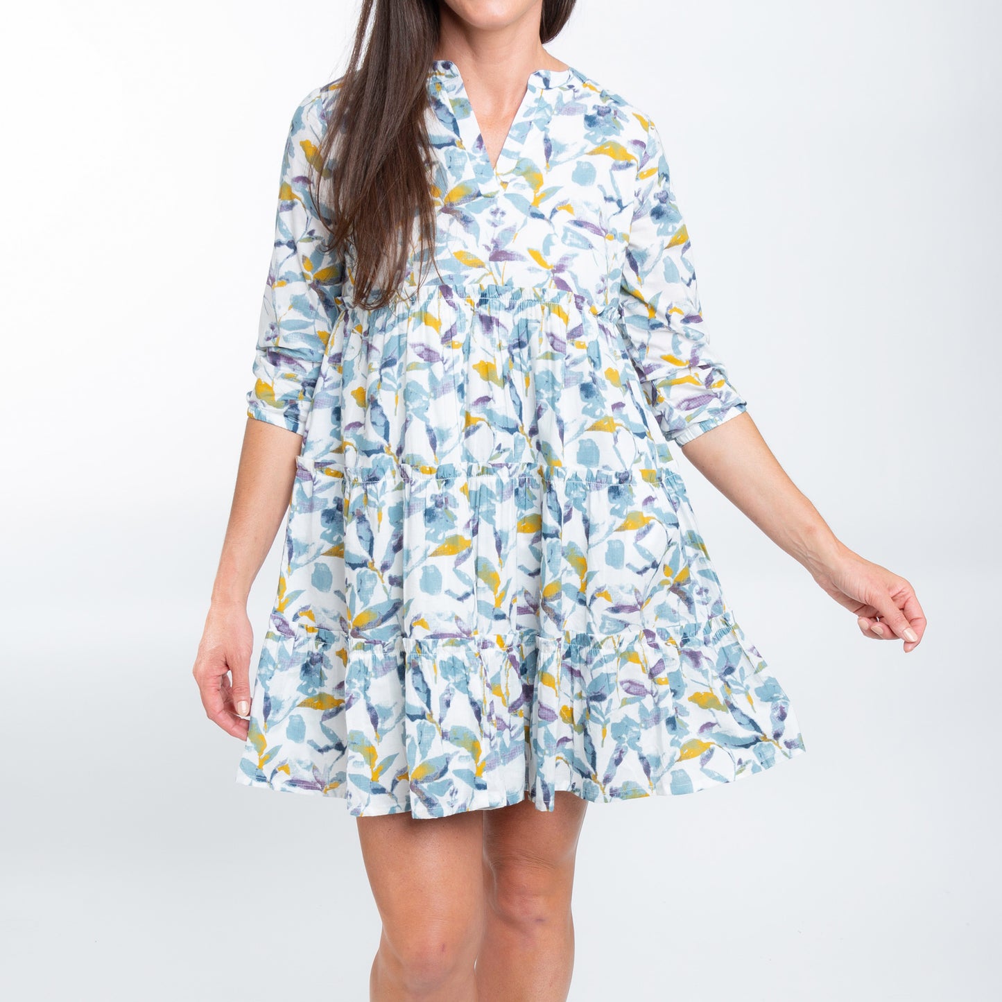 Allegra V-Neck 3/4 Sleeve Tiered Baby Doll Dress