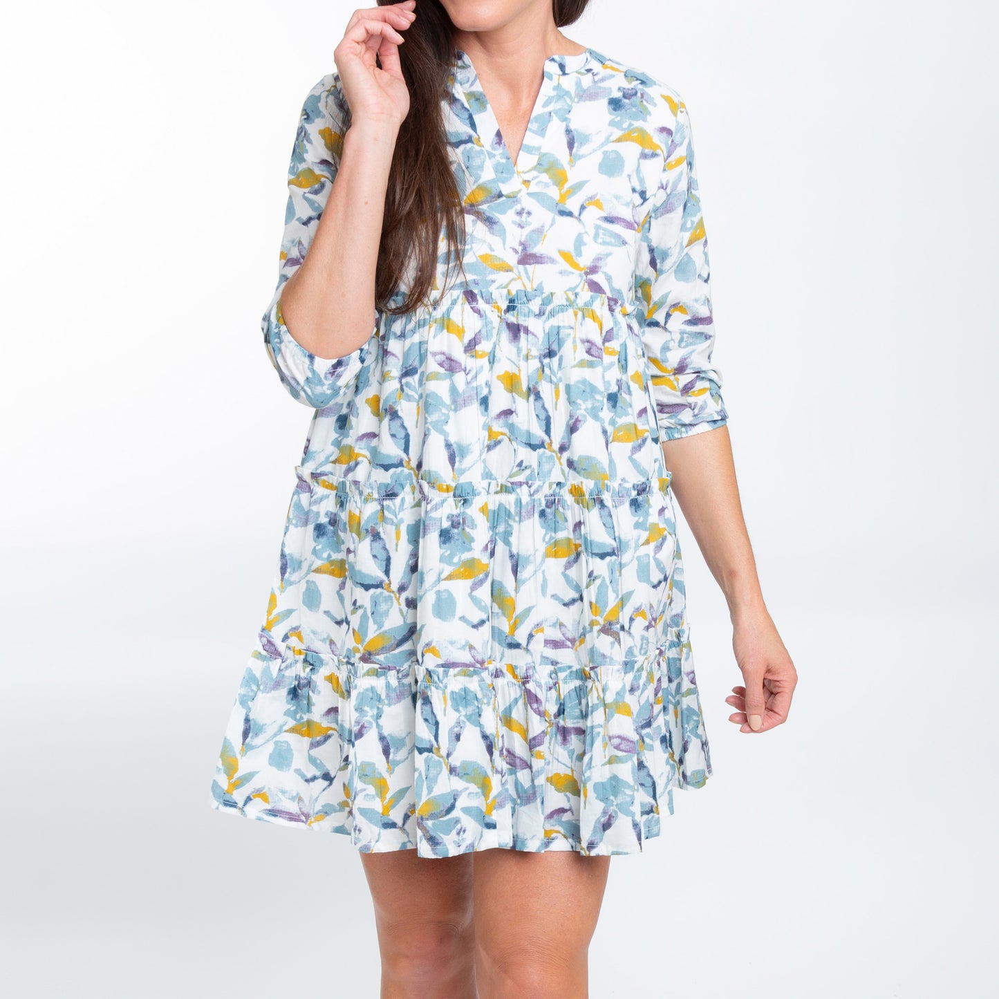 Allegra V-Neck 3/4 Sleeve Tiered Baby Doll Dress