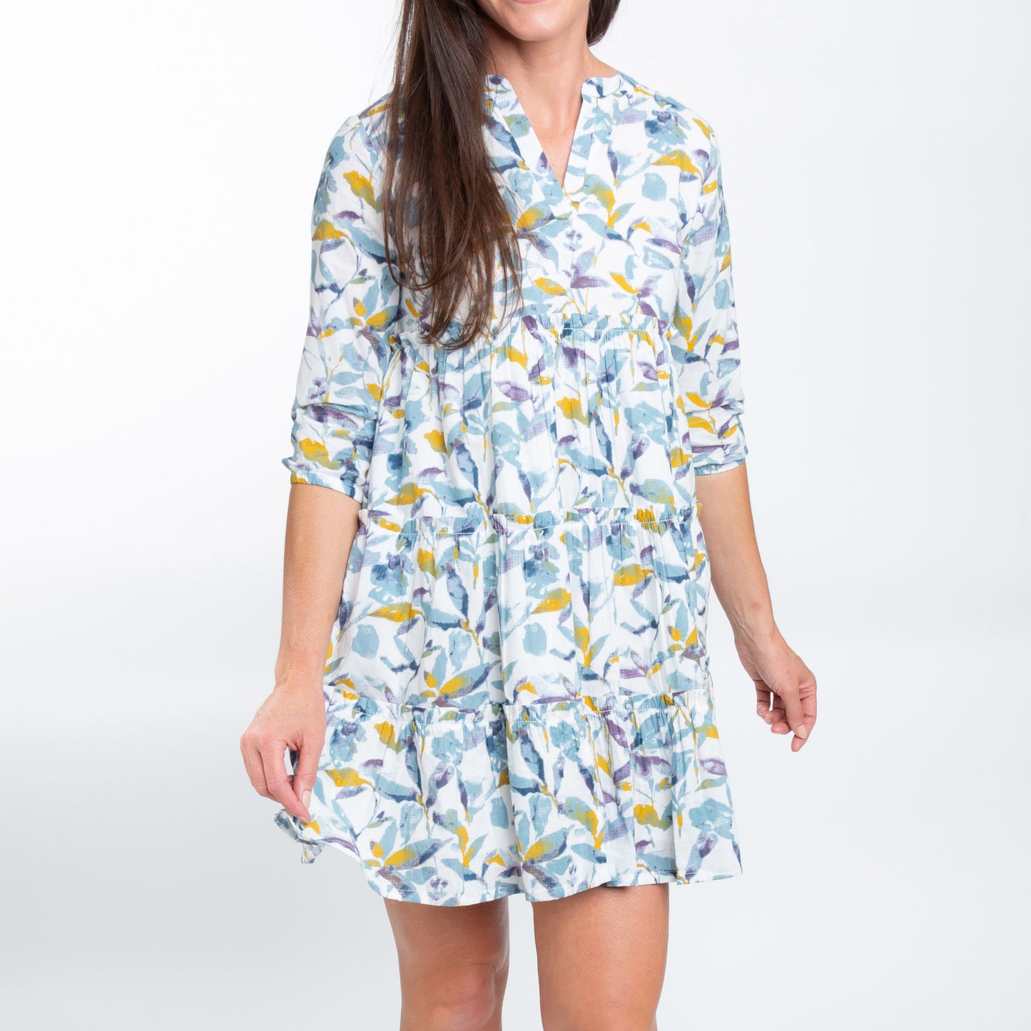 Allegra V-Neck 3/4 Sleeve Tiered Baby Doll Dress
