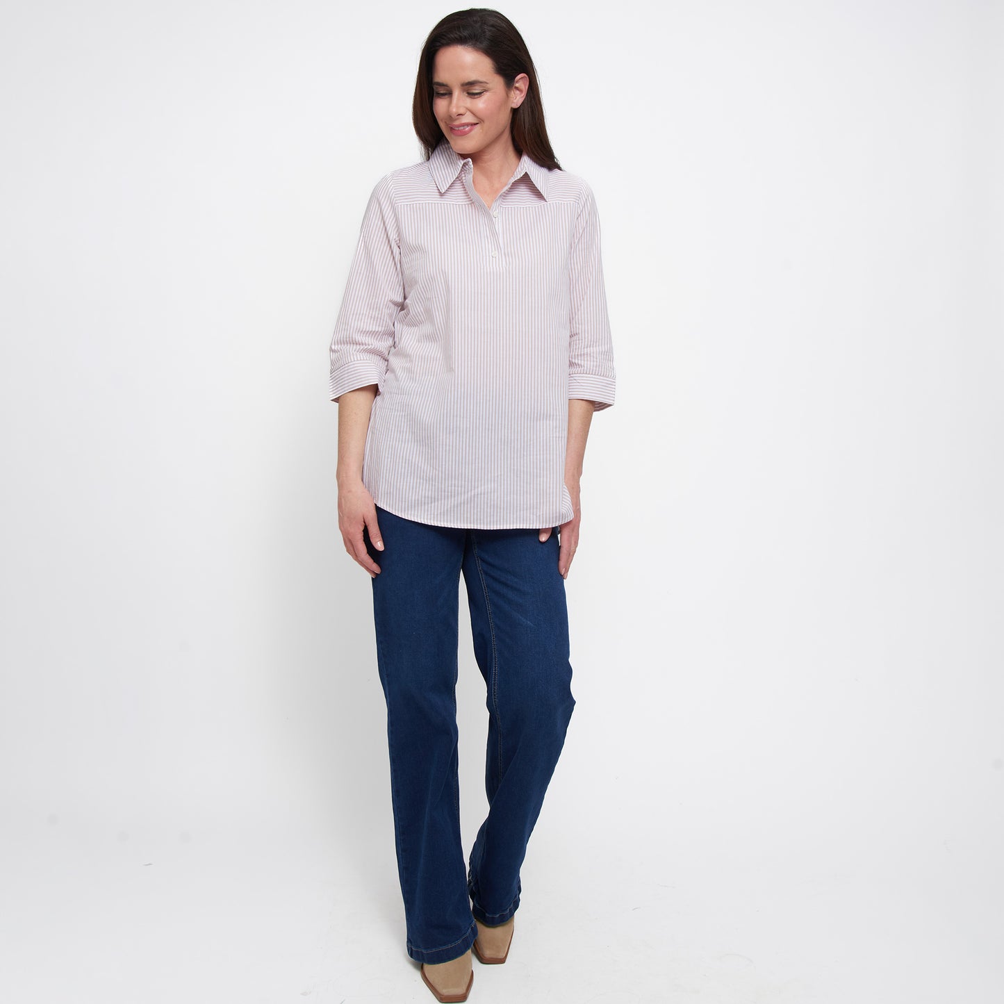 Lakelyn 3/4 Cuff Sleeve Collared Cotton Blouse