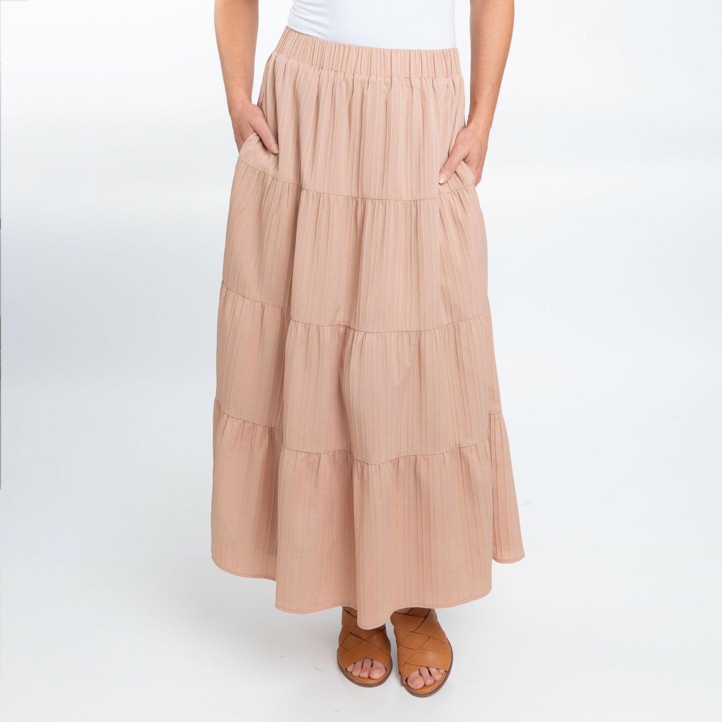 McKay Tiered Rosewater Maxi Skirt with Pockets