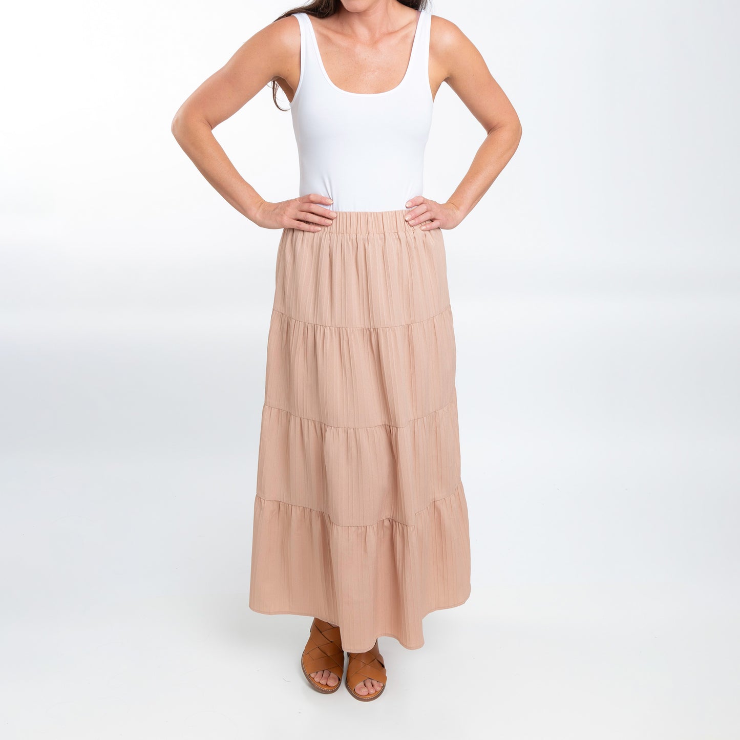 McKay Tiered Rosewater Maxi Skirt with Pockets