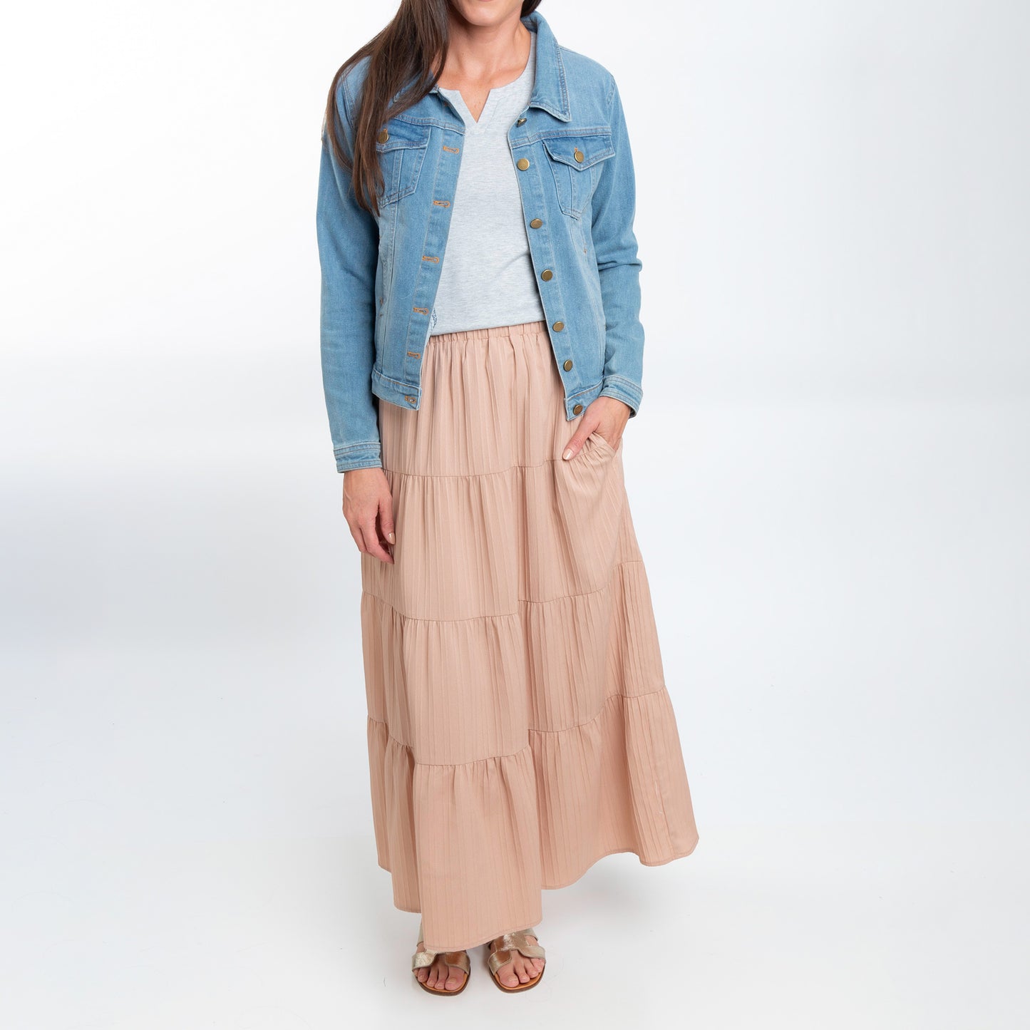 McKay Tiered Rosewater Maxi Skirt with Pockets