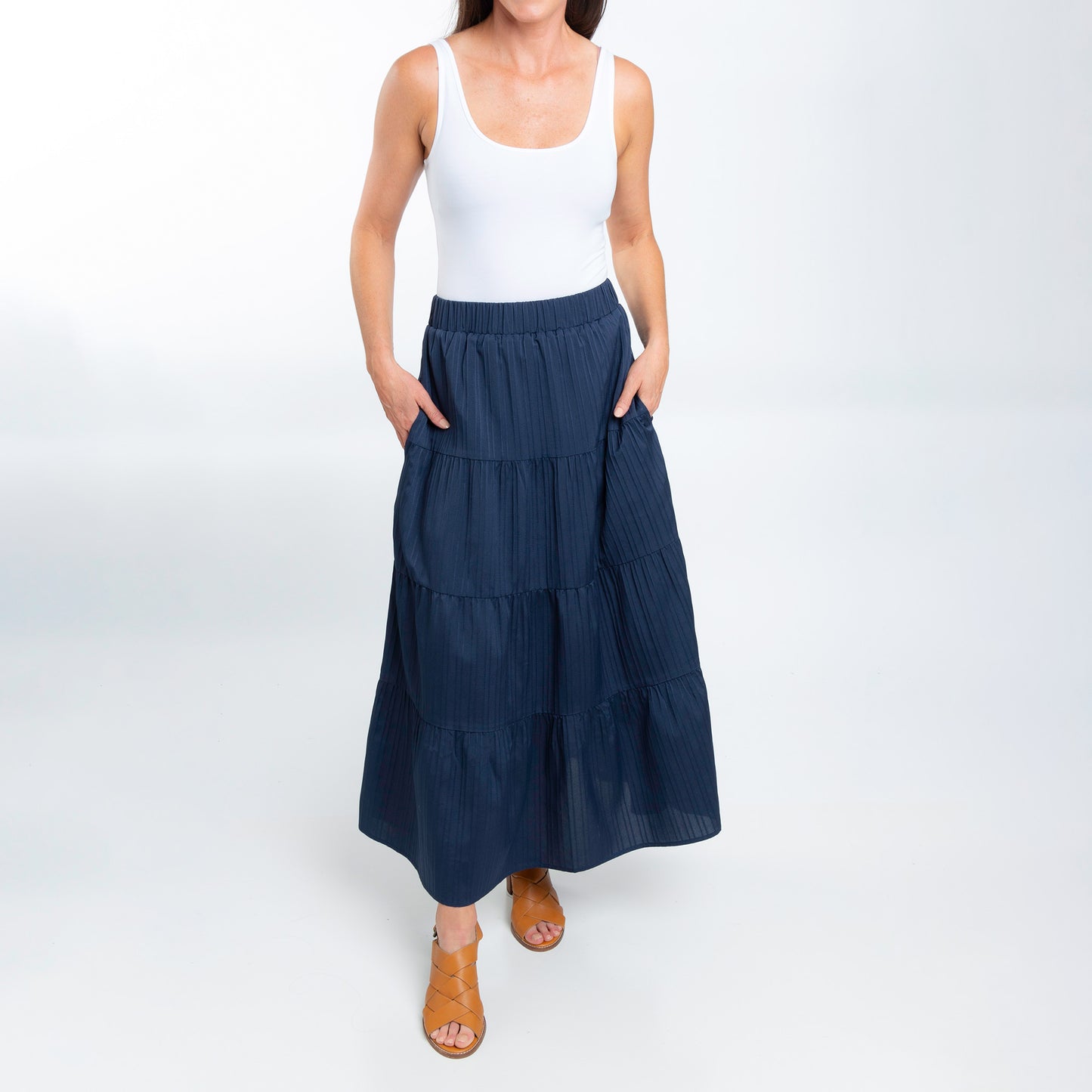 McKay Tiered Rosewater Maxi Skirt with Pockets