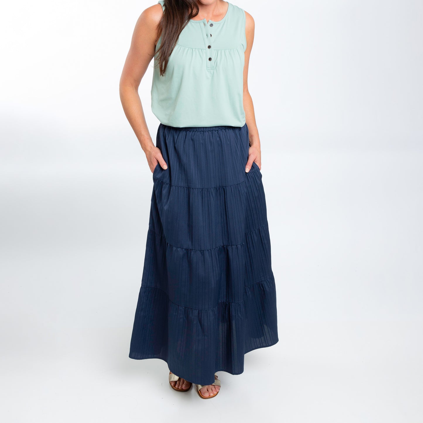 McKay Tiered Rosewater Maxi Skirt with Pockets