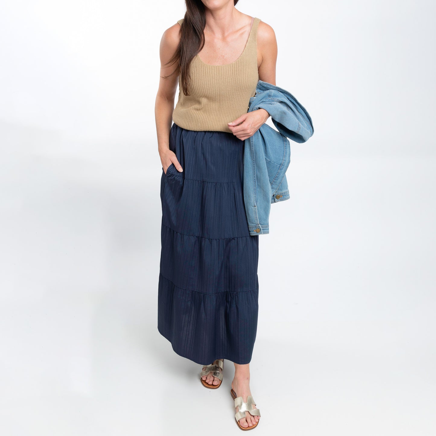 McKay Tiered Rosewater Maxi Skirt with Pockets