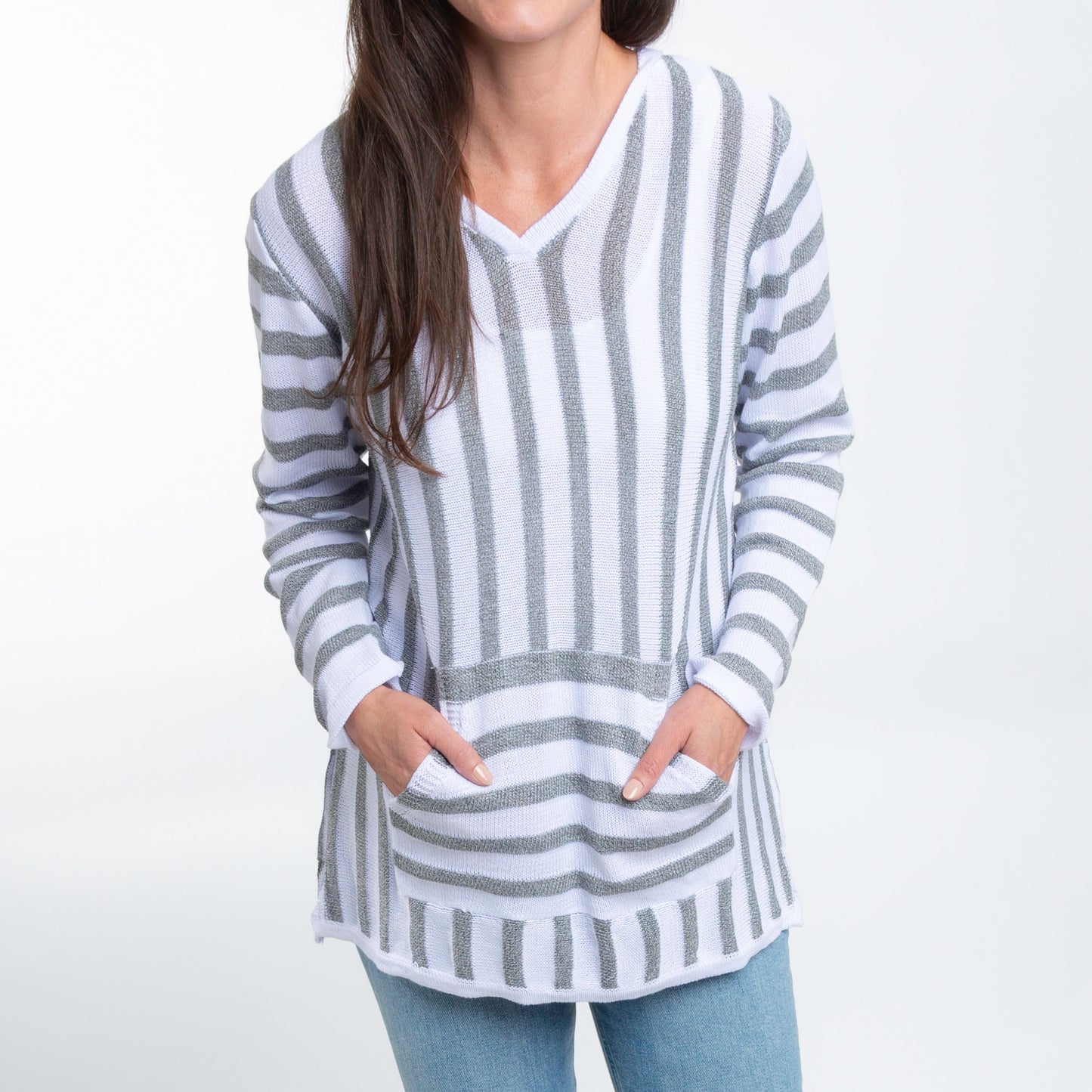 Brodie Hooded V-Neck Long Sleeve Striped Top