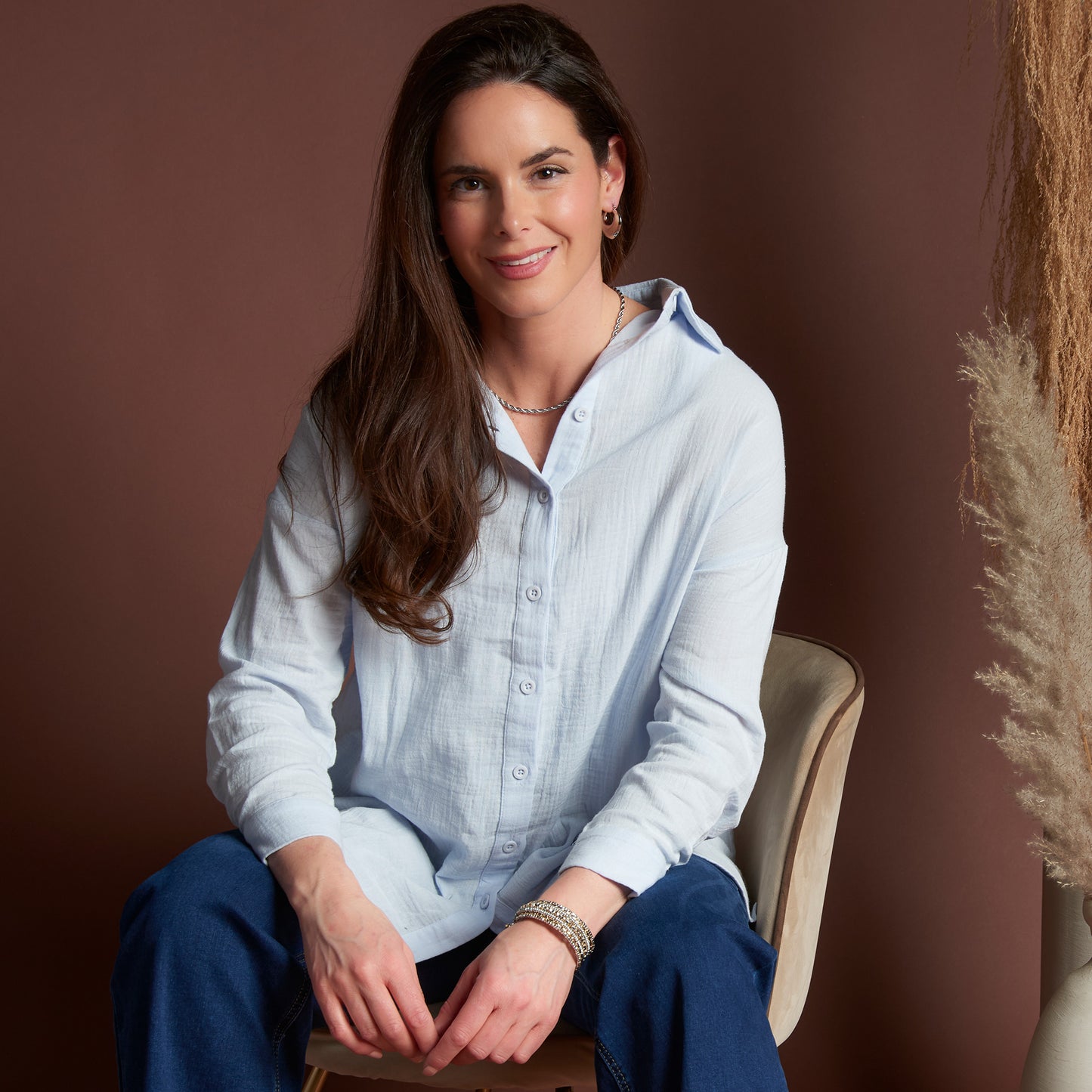 Aaliyah Gauze Long Sleeve Button Up Top
