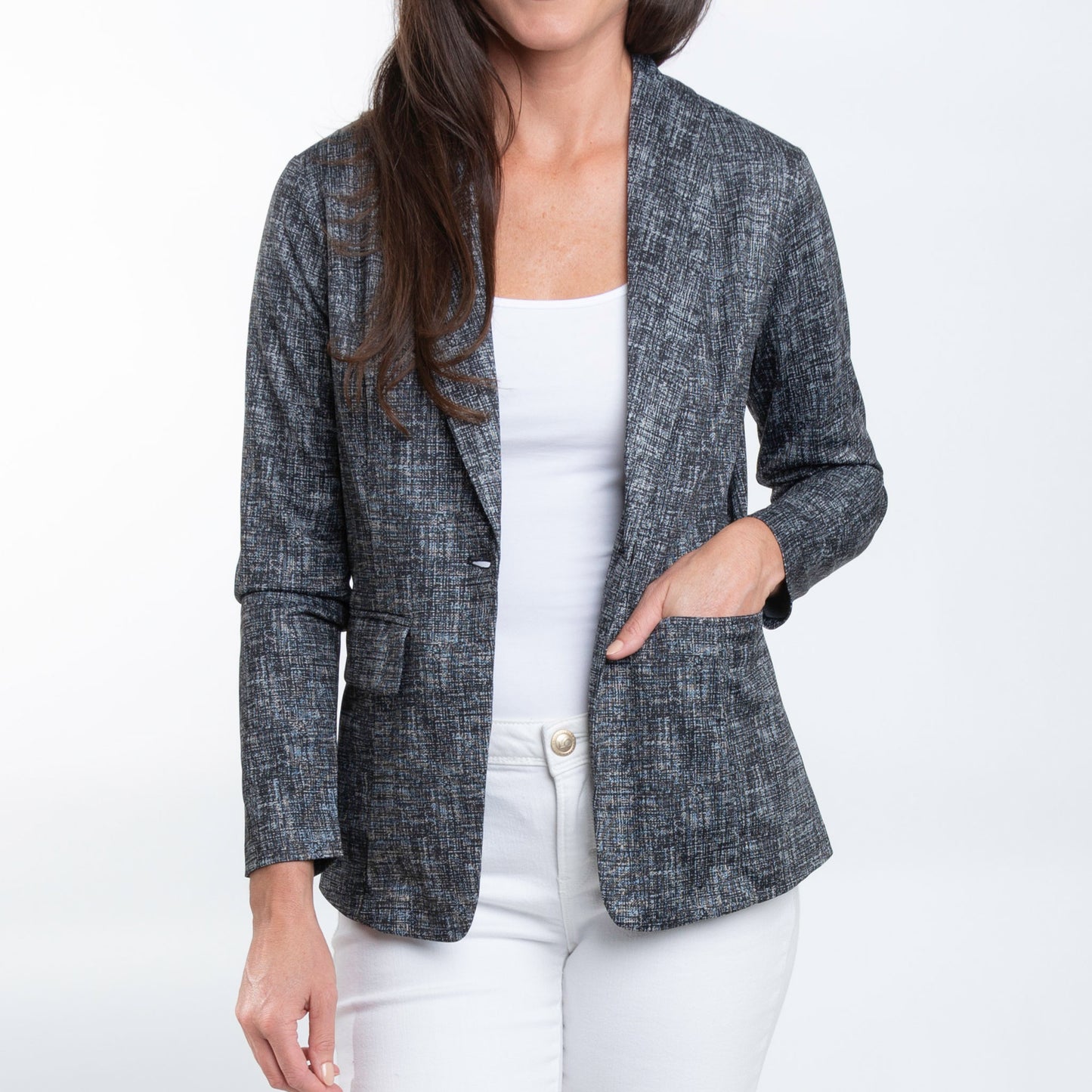 Gemma Stretch Jersey Heathered Black Blazer
