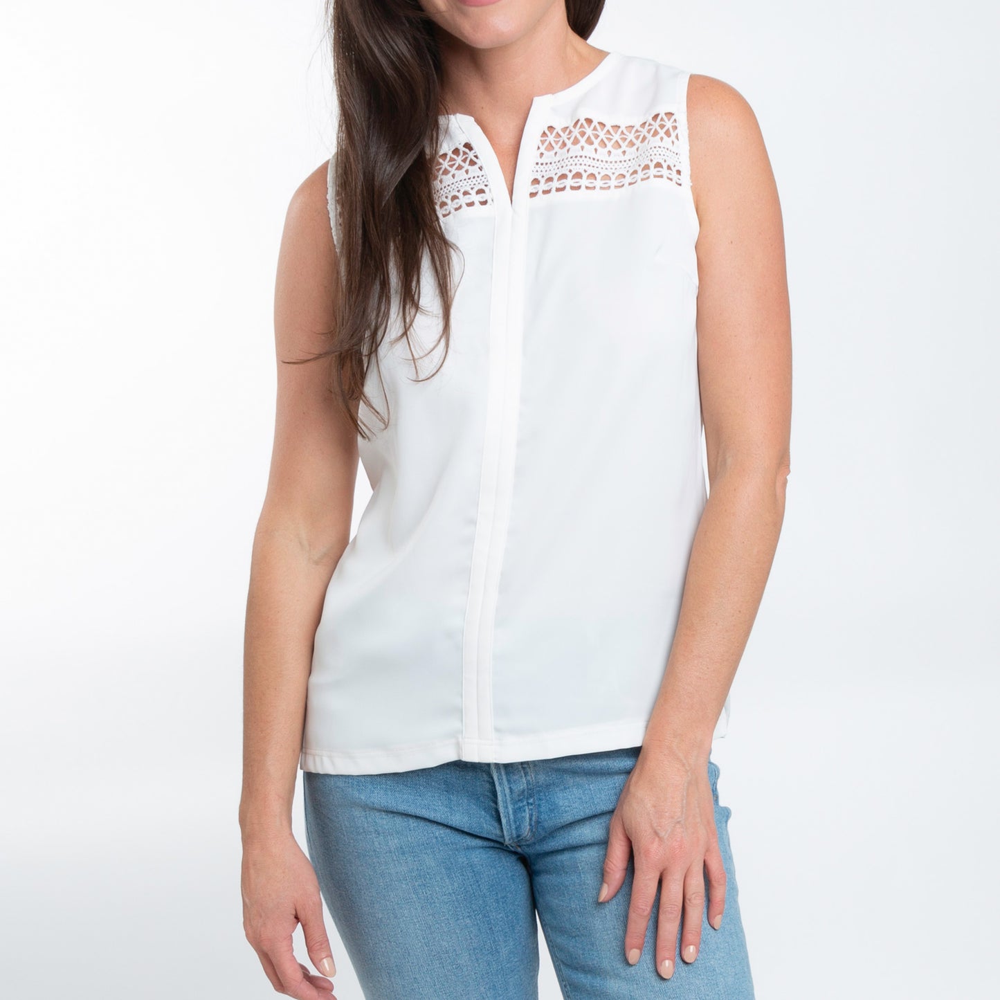 Indie Sleeveless V-Neck White Tank Top Blouse