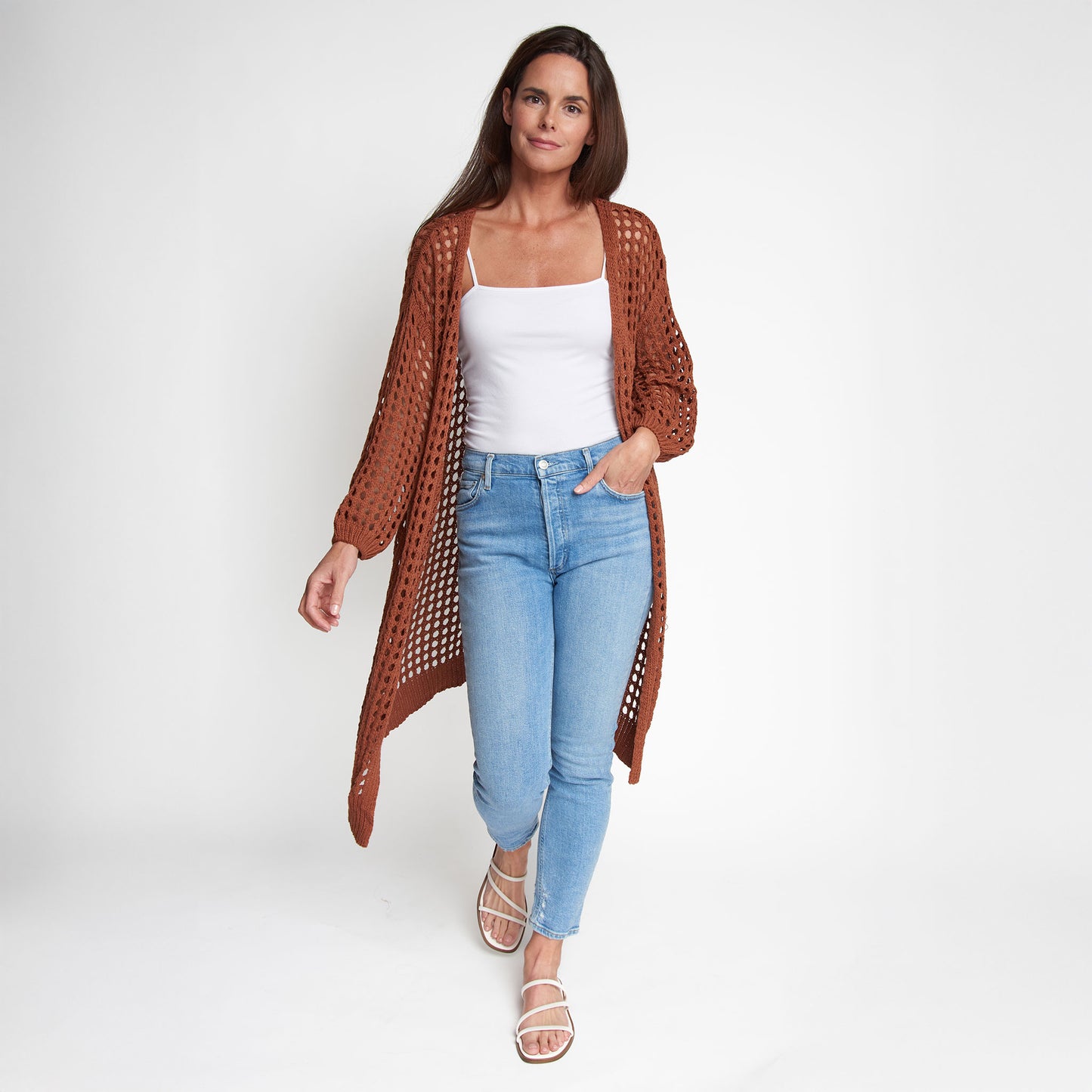 Enya Long Sleeve Open Crochet Boho Cardigan