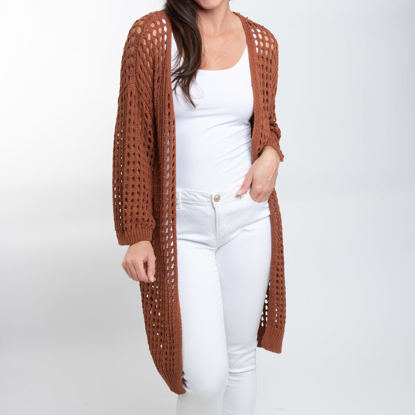 Enya Long Sleeve Open Crochet Boho Cardigan