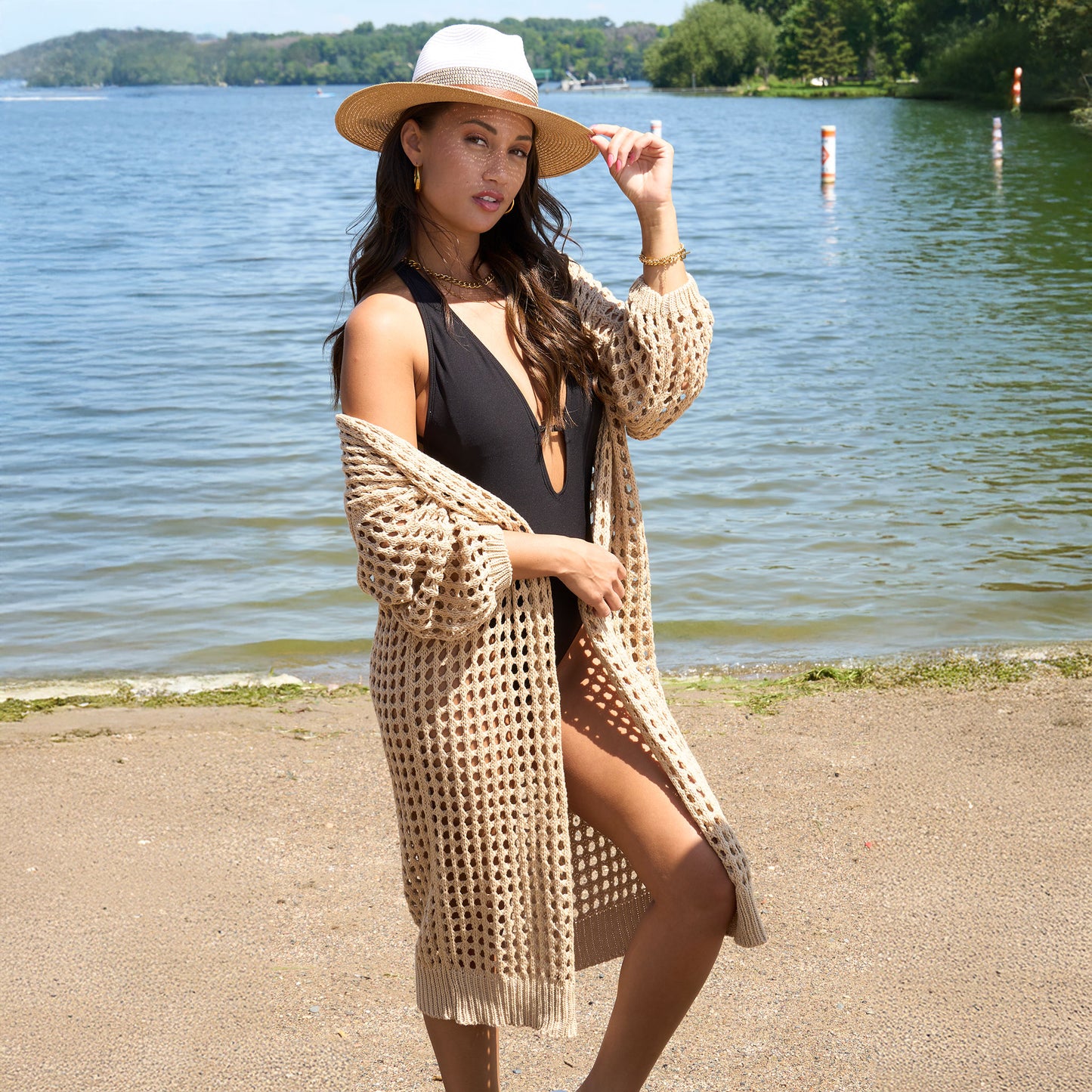 Enya Long Sleeve Open Crochet Boho Cardigan