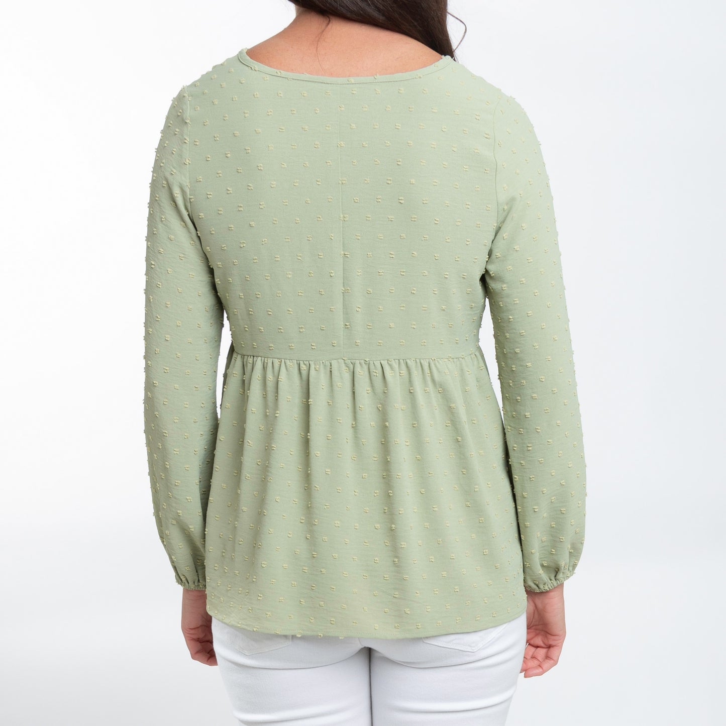 Kyra Swiss Dot V-Neck Long Sleeve Babydoll Blouse