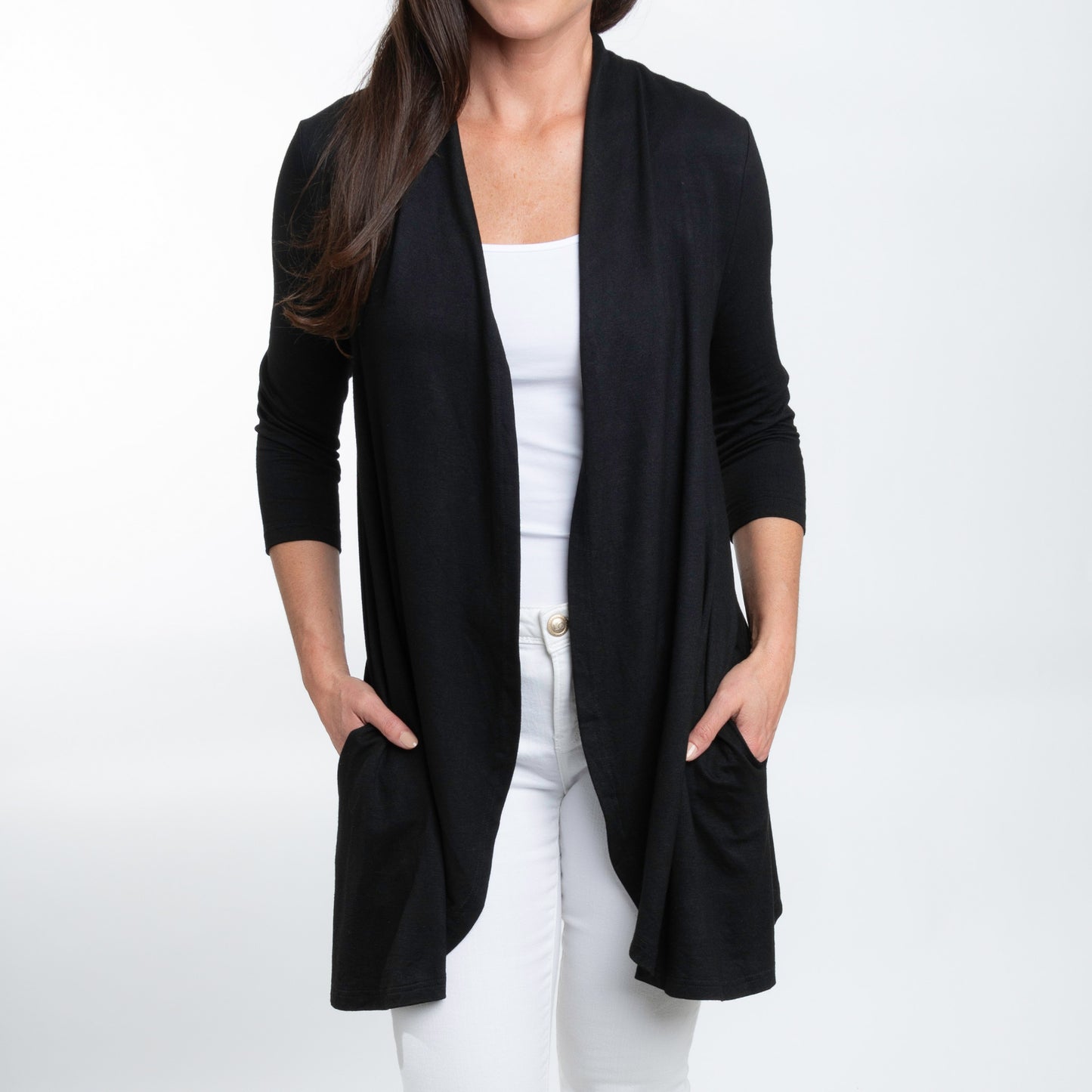 Diana 3/4 Sleeve Stretch Knit Denim Duster Cardigan