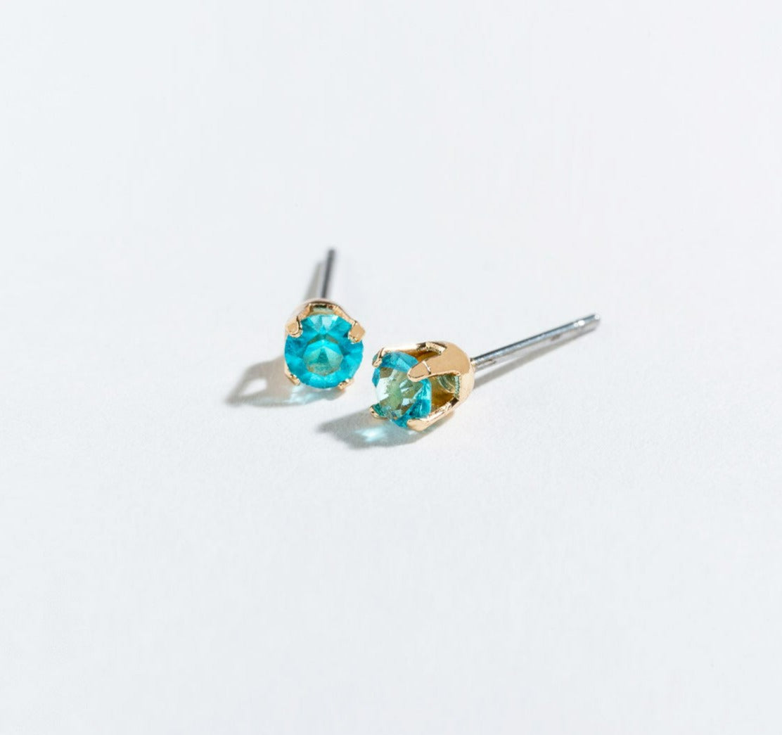 Solitaire Round Cut Birthstone Stud Earrings