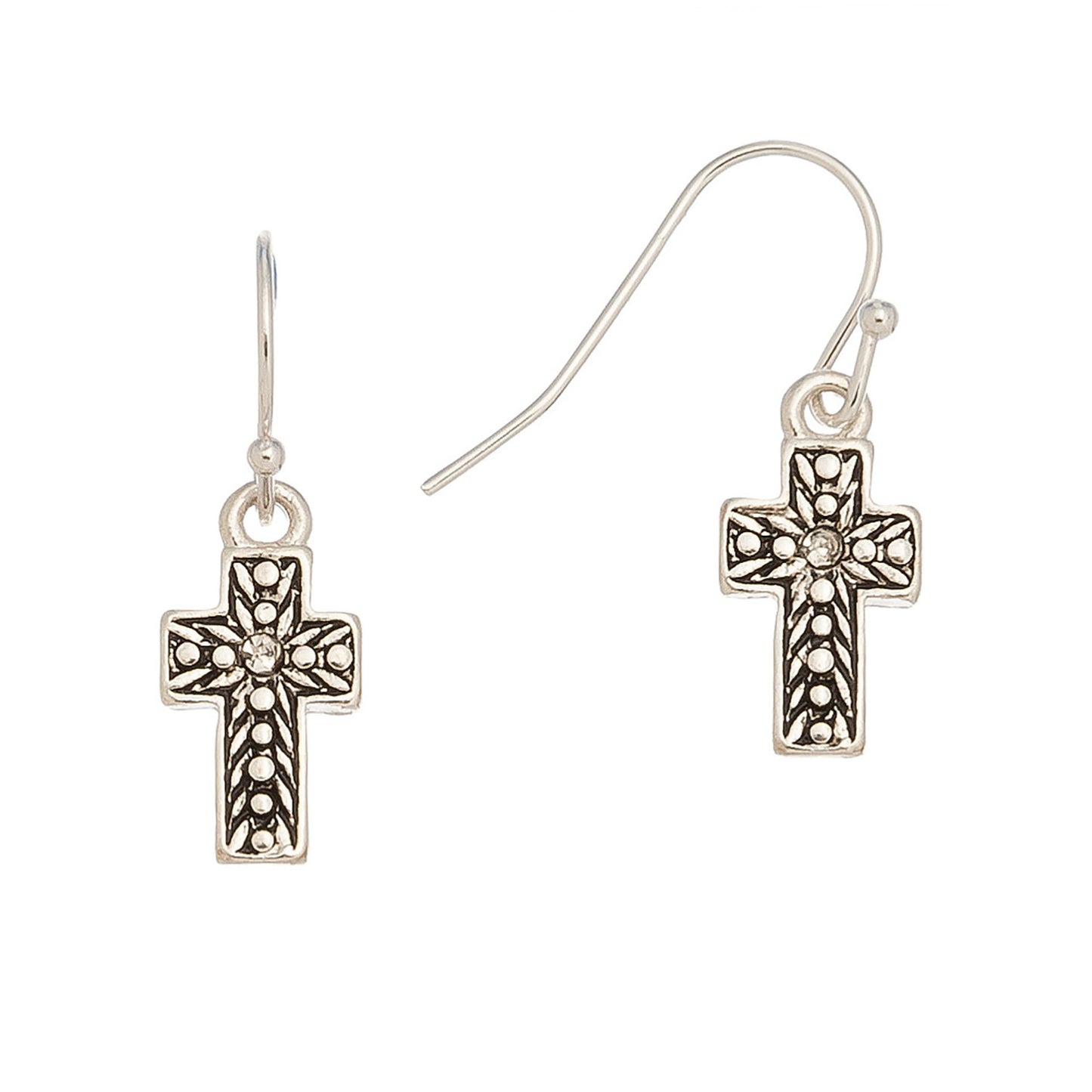 Antique Silver Cross Drop Earrings