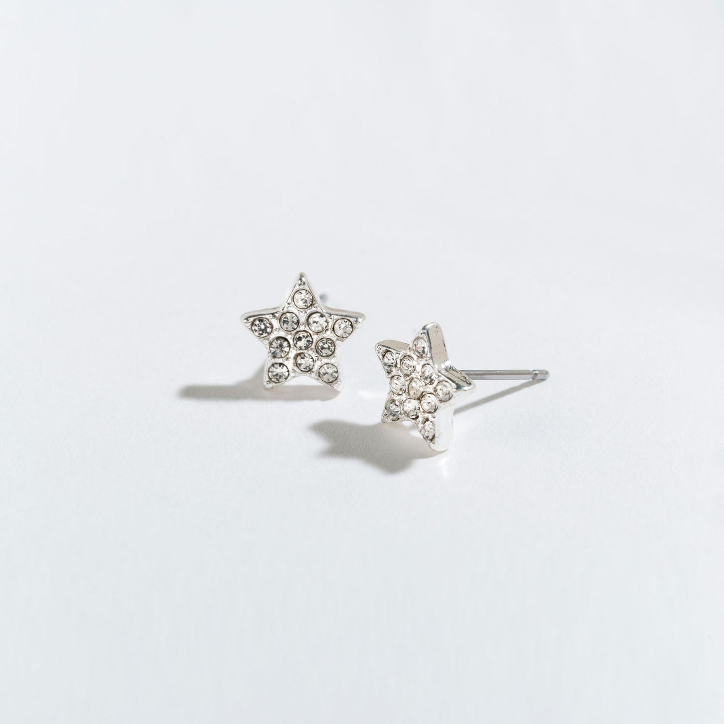 Silver Pave Stone Star Stud Earrings