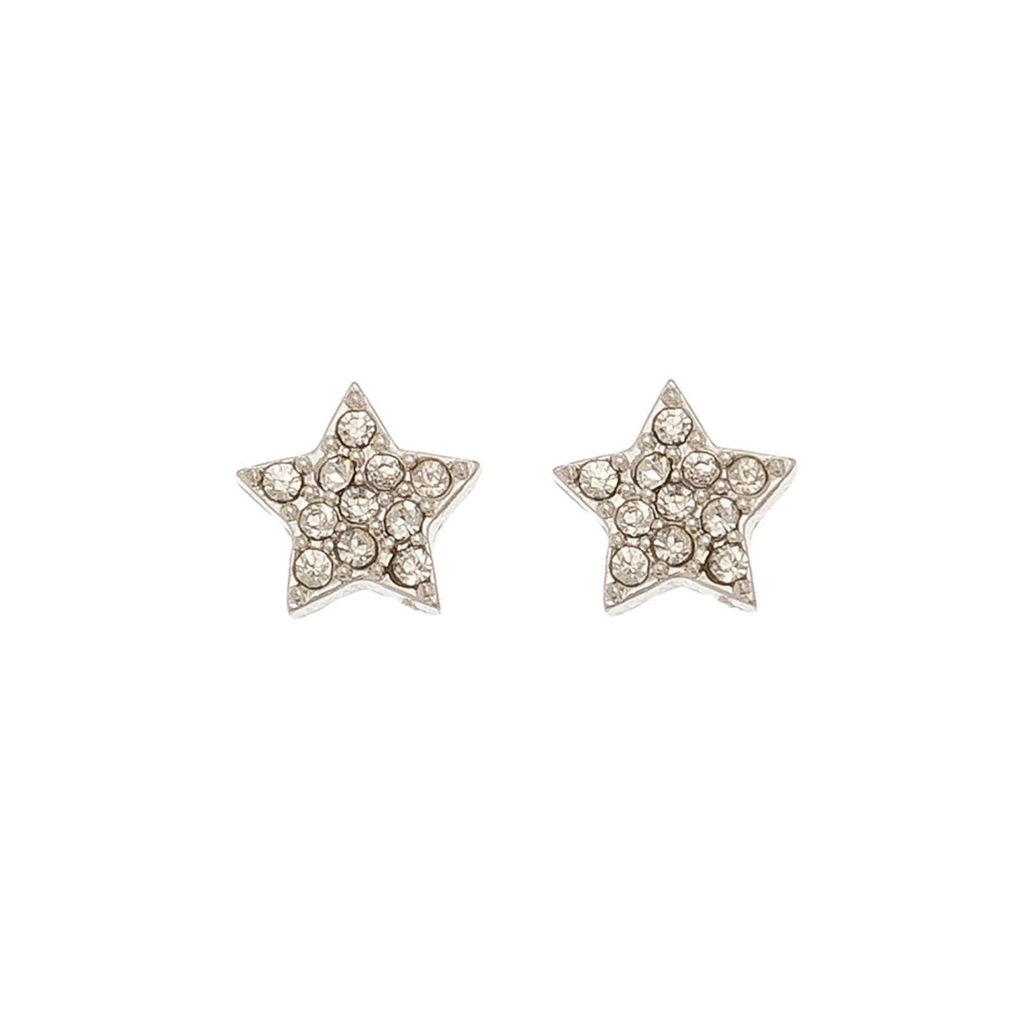 Silver Pave Stone Star Stud Earrings