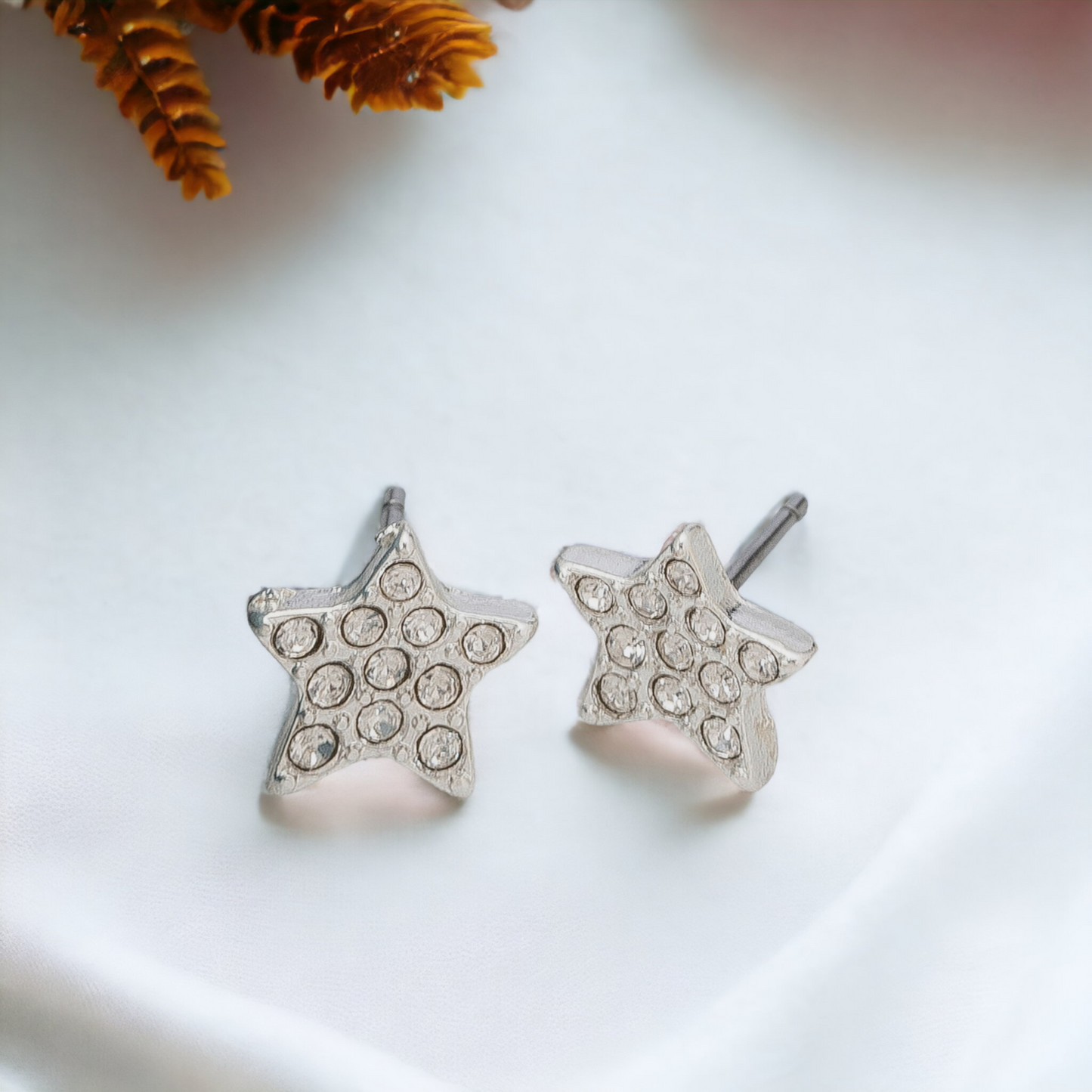 Silver Pave Stone Star Stud Earrings