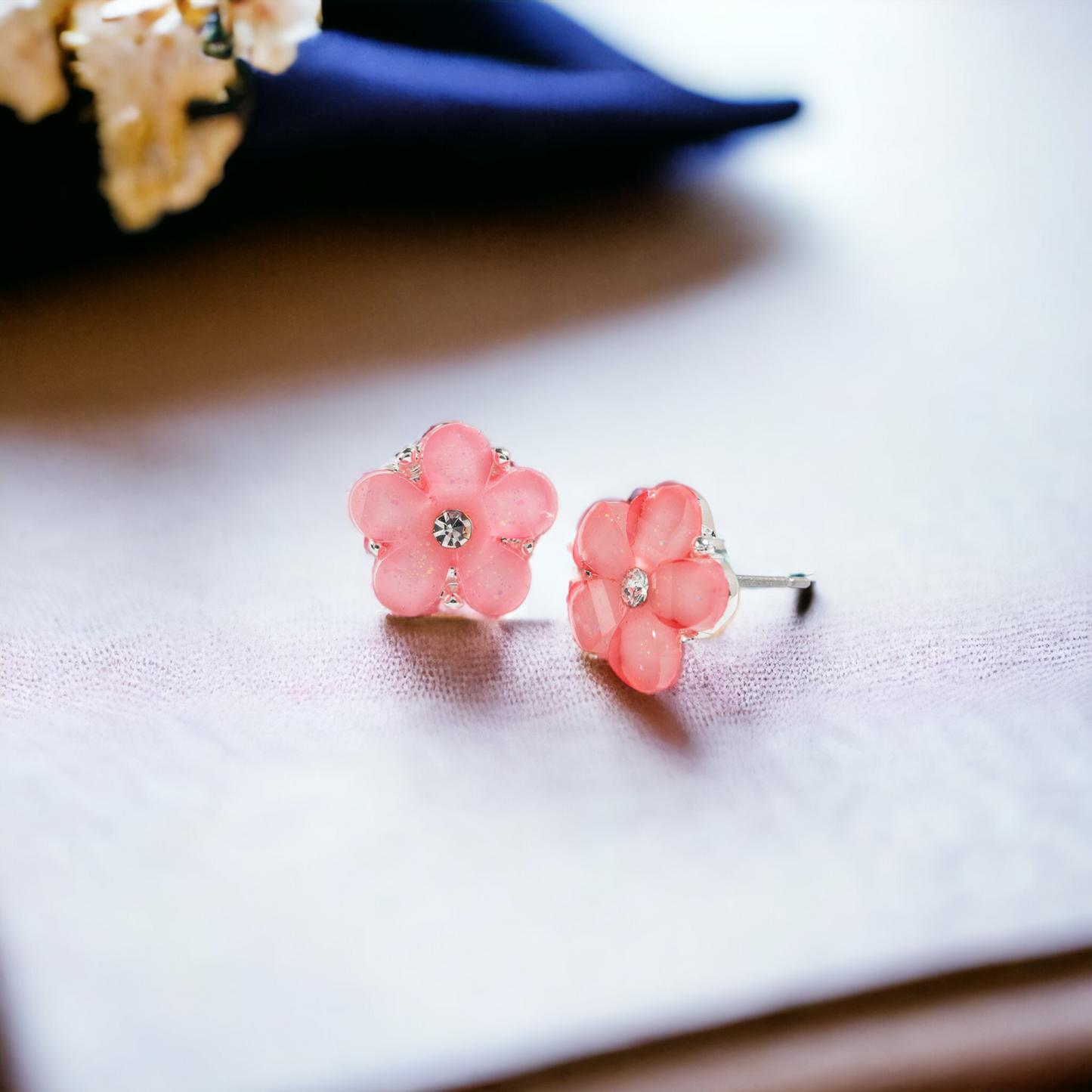 Pink Stone Flower Stud Earrings