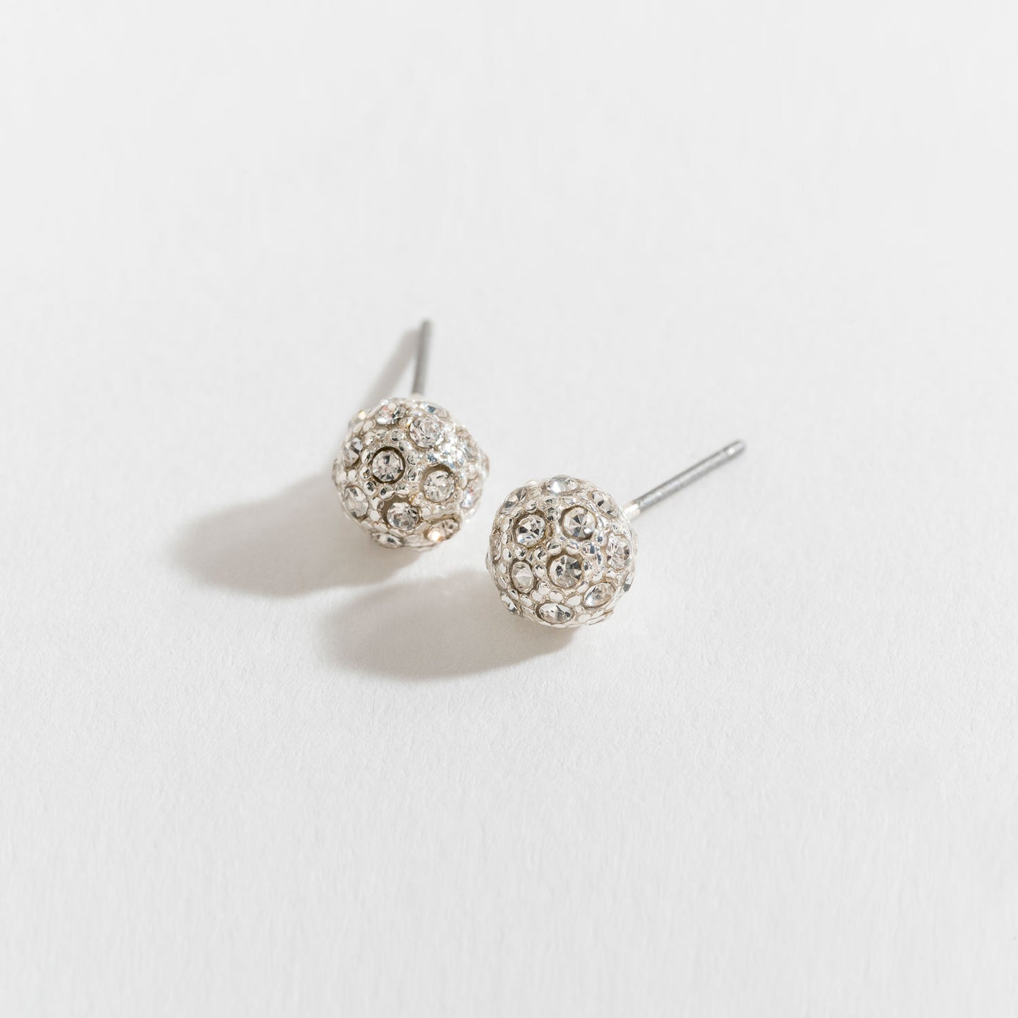 Silver Pave Stone Ball Stud Earrings