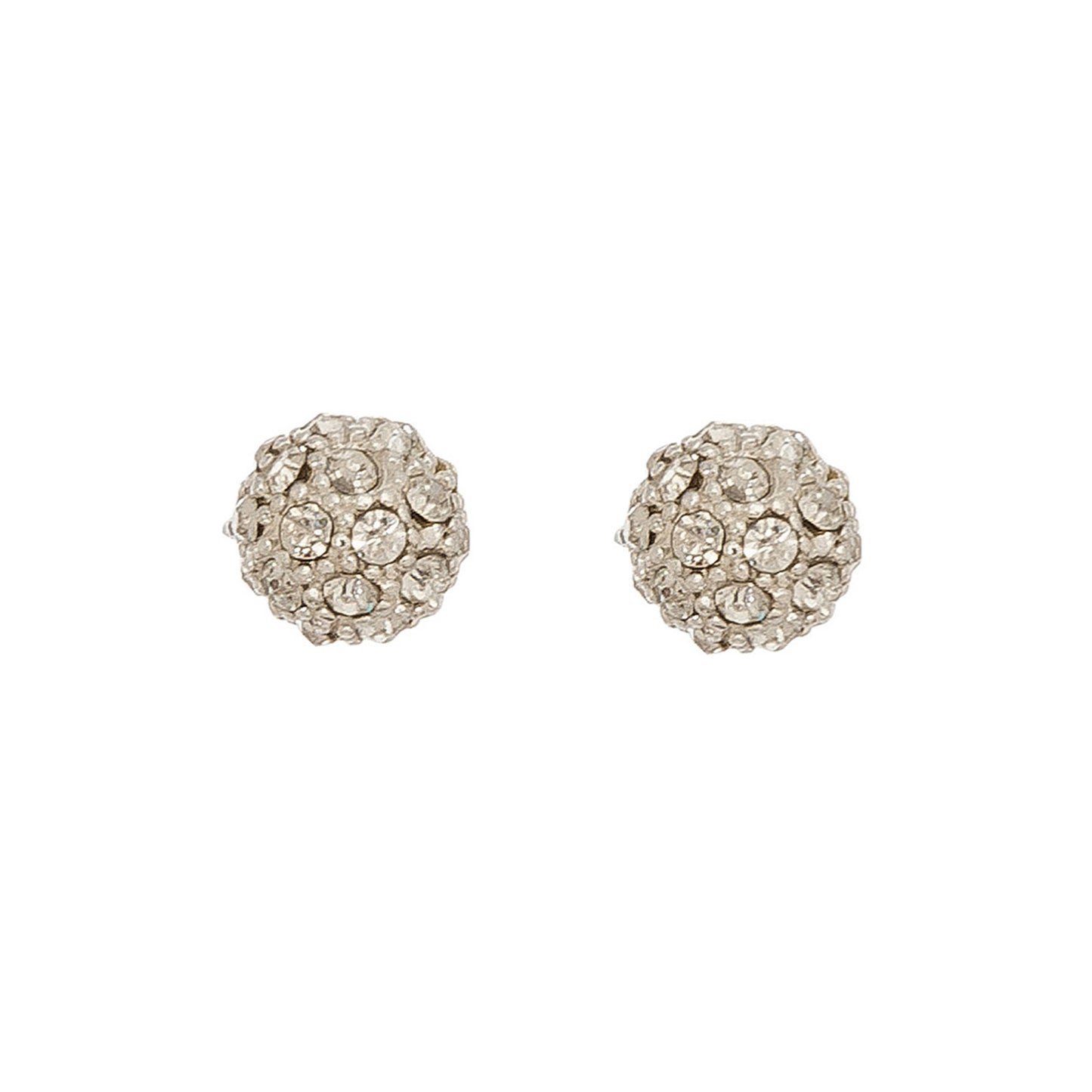 Silver Pave Stone Ball Stud Earrings