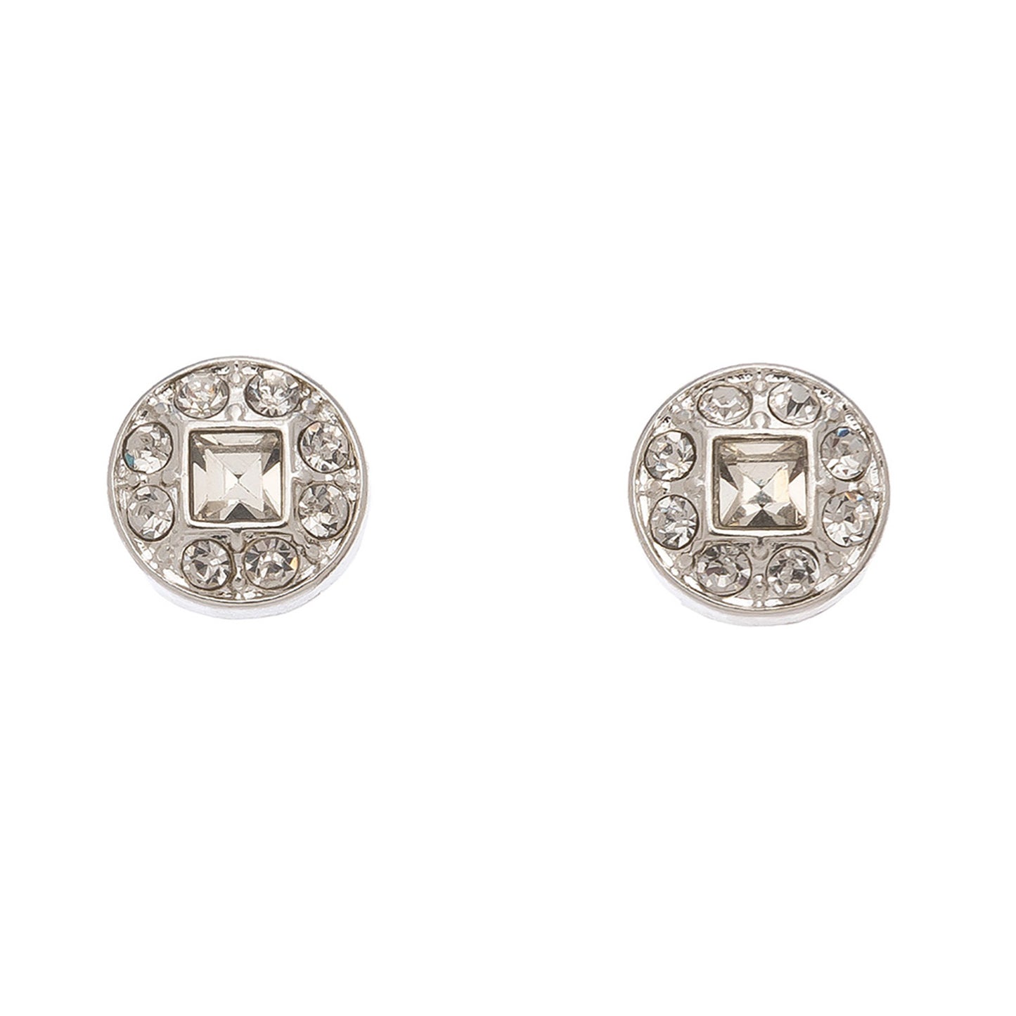 Silver Crystal Stone Round Stud Earrings