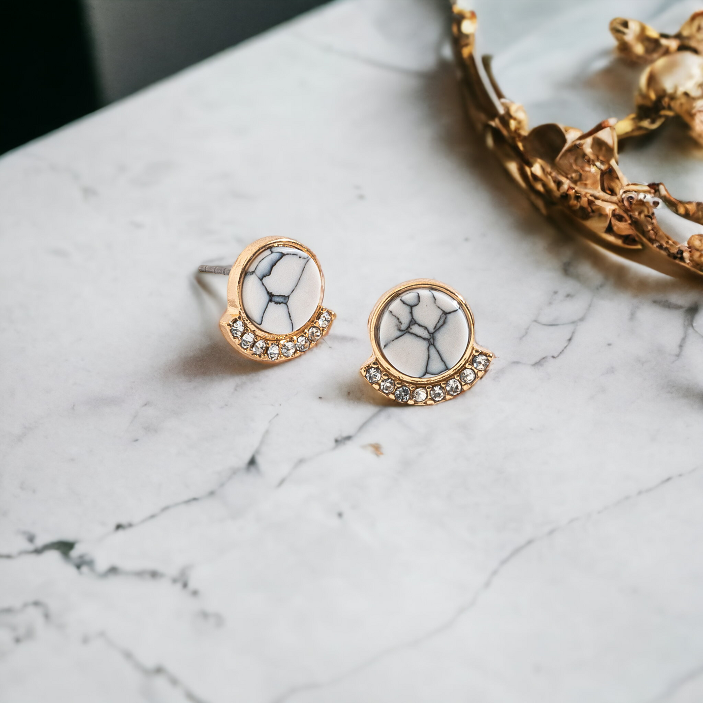 Howlite Pave Stud Earrings