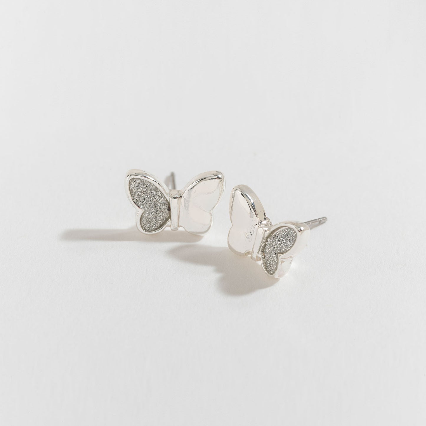 Silver Glitter Butterfly Stud Earrings