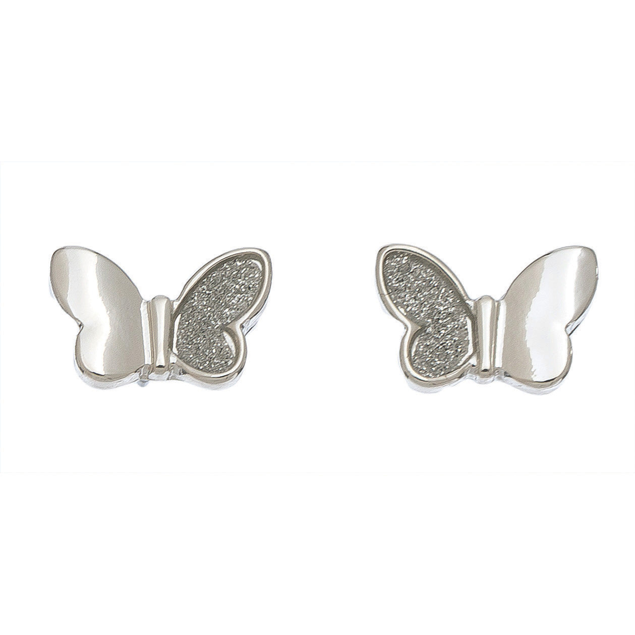 Silver Glitter Butterfly Stud Earrings