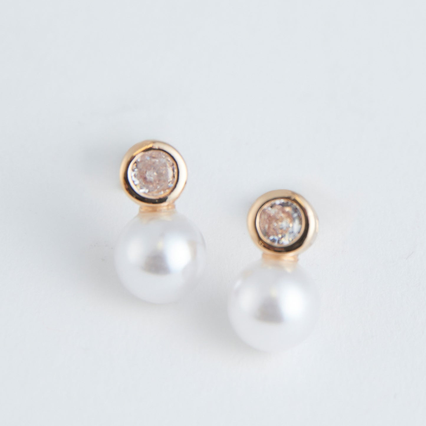 Ear Sense Gold Pearl and Crystal Drop Earrings