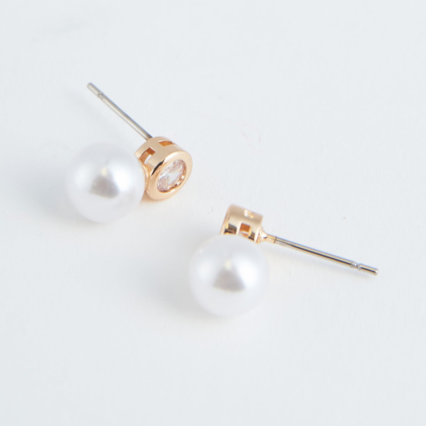 Ear Sense Gold Pearl and Crystal Drop Earrings