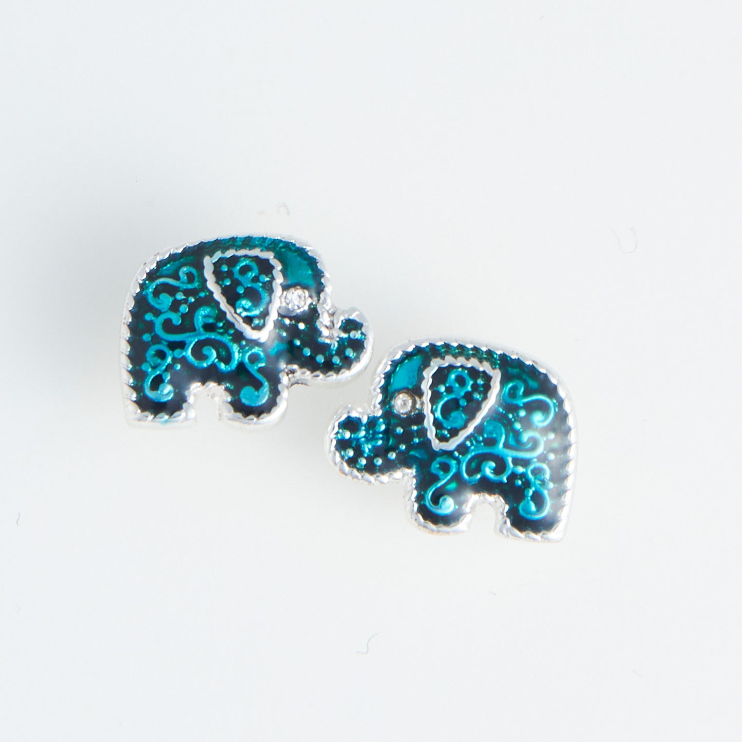 Ear Sense Silver and Turquoise Elephant Stud Earrings