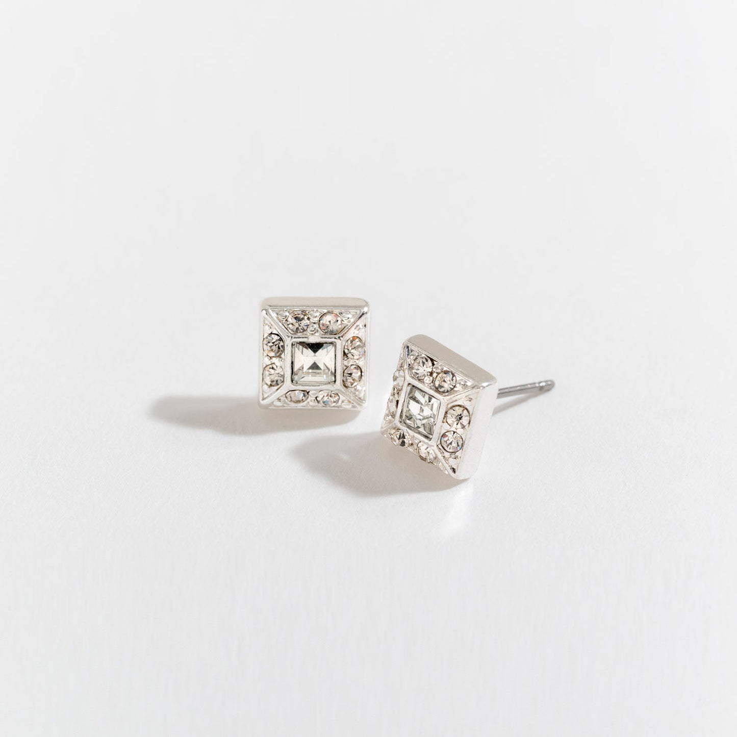 Silver Square Crystal Stone Earrings